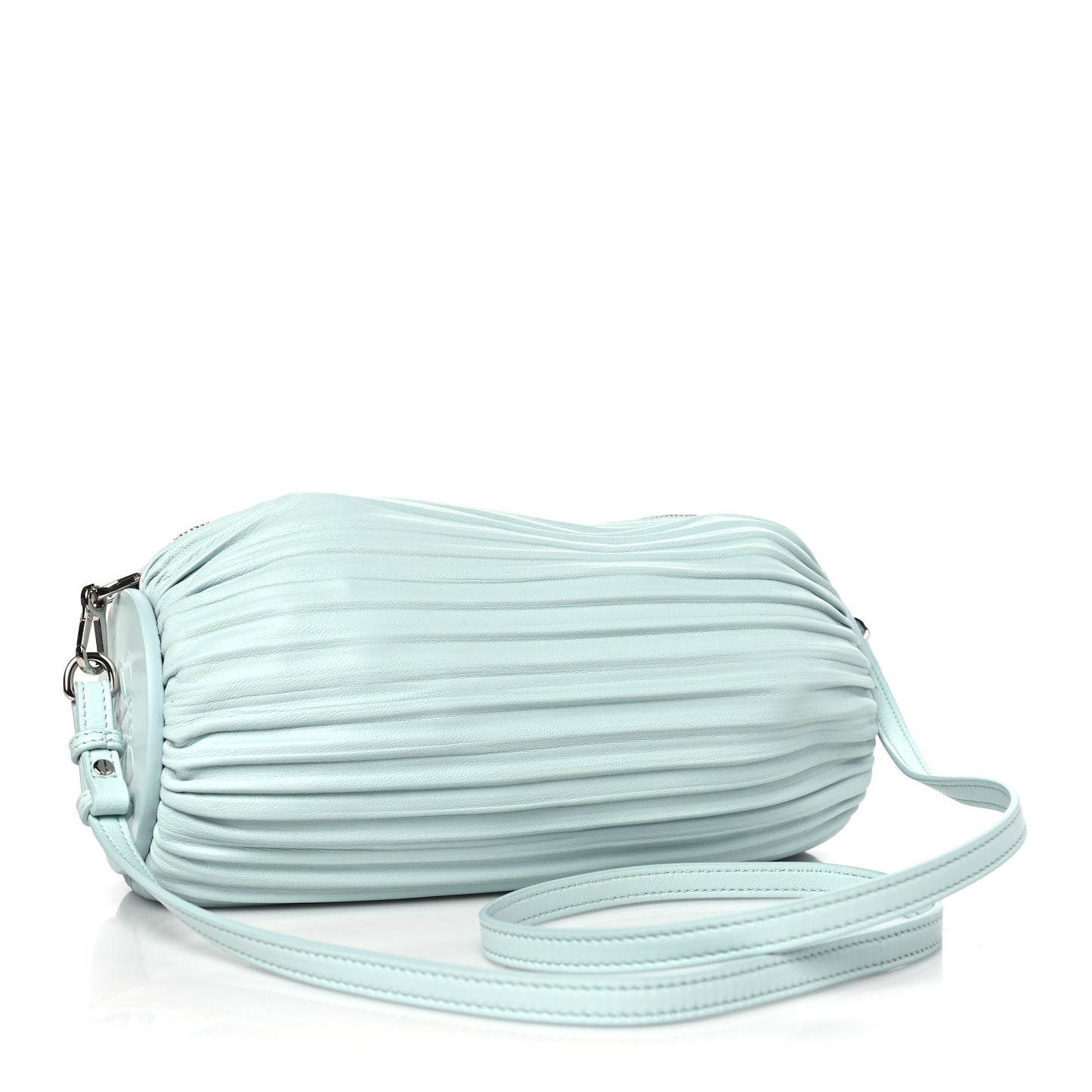 Lambskin Pleated Bracelet Pouch shoulder Bag Blue Iceberg