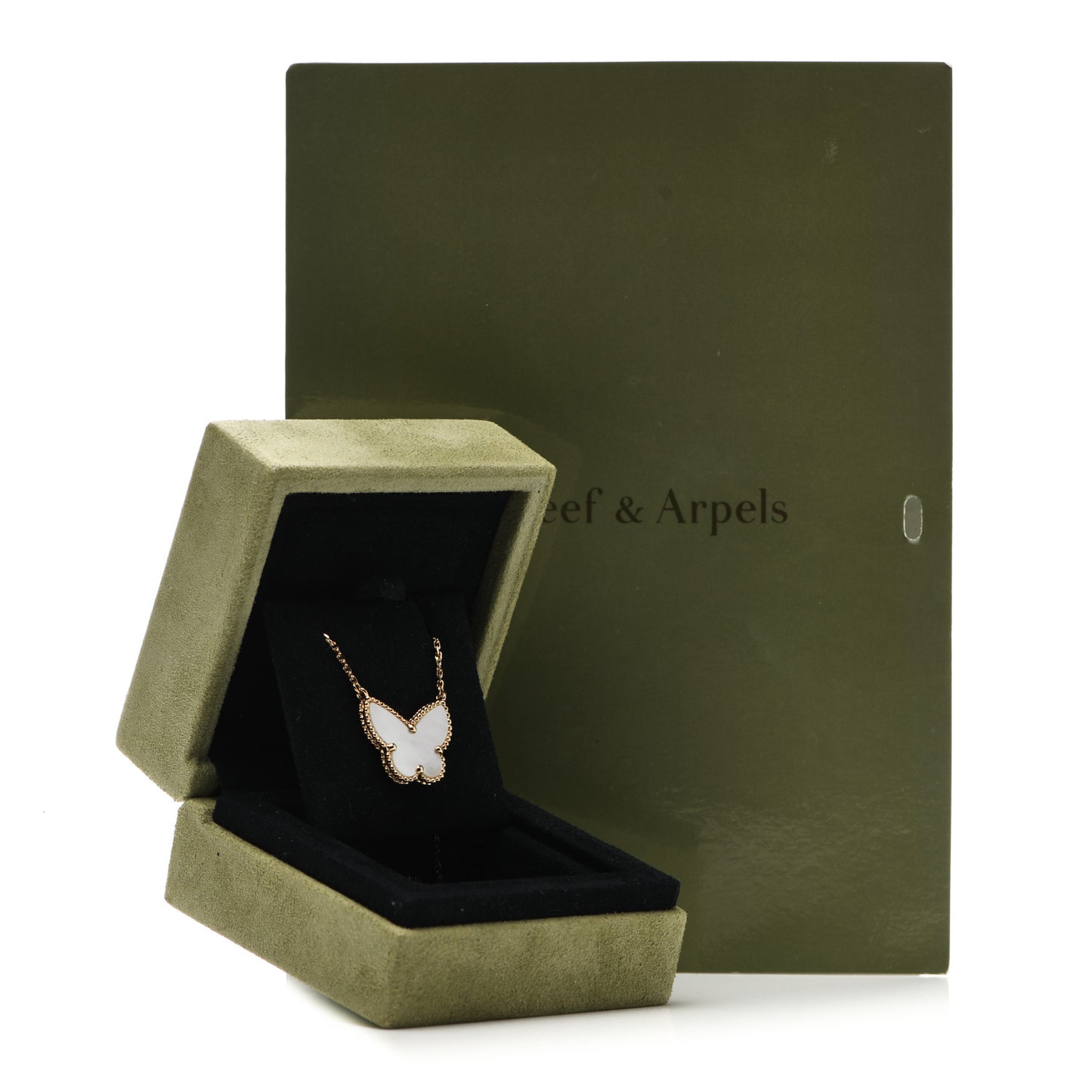 18K Yellow Gold Mother of Pearl Lucky Alhambra Butterfly Pendant Necklace