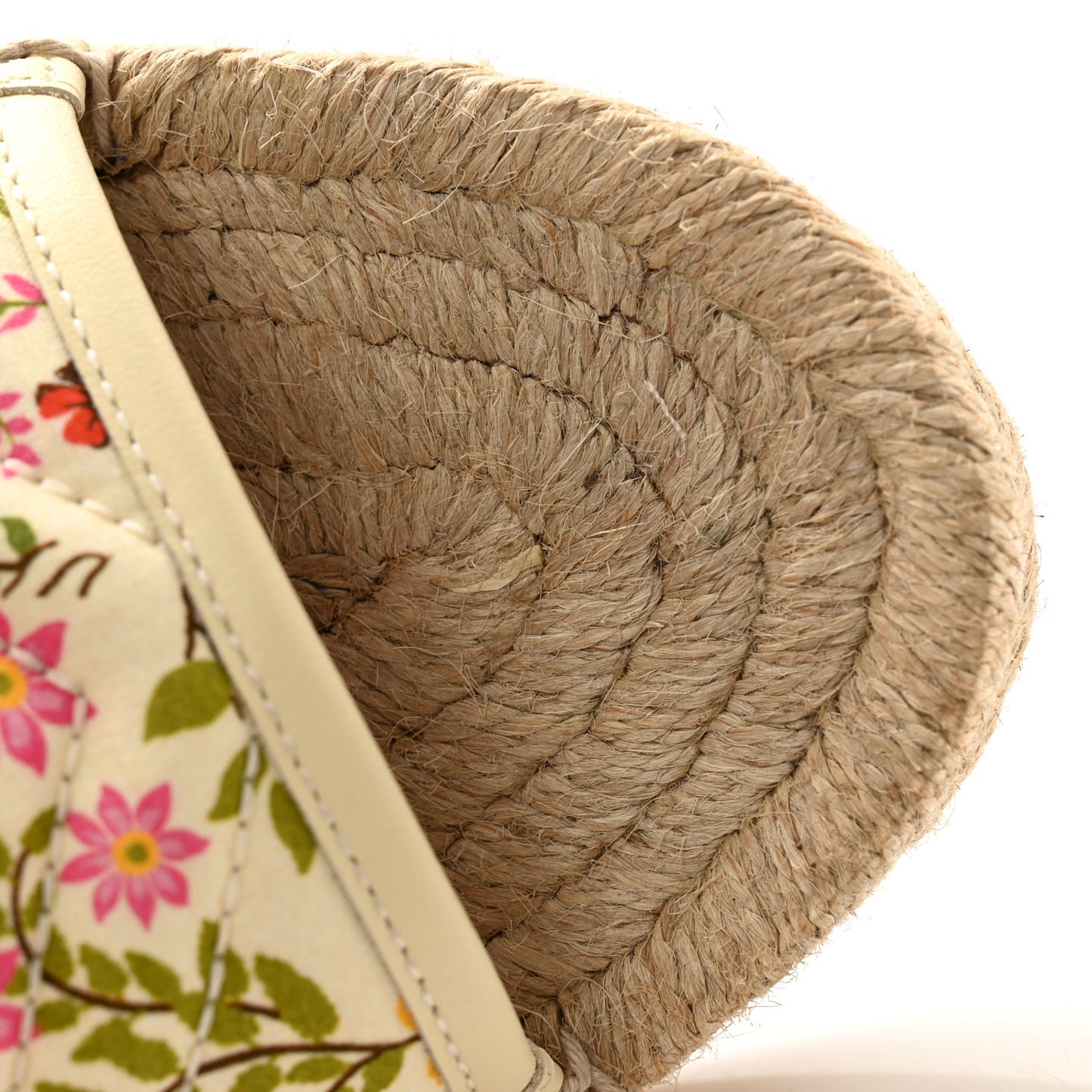 Nappa Matelasse Diagonal Floral Print GG Marmont Pilar Espadrille Slide Sandals 39 Ivory Pink