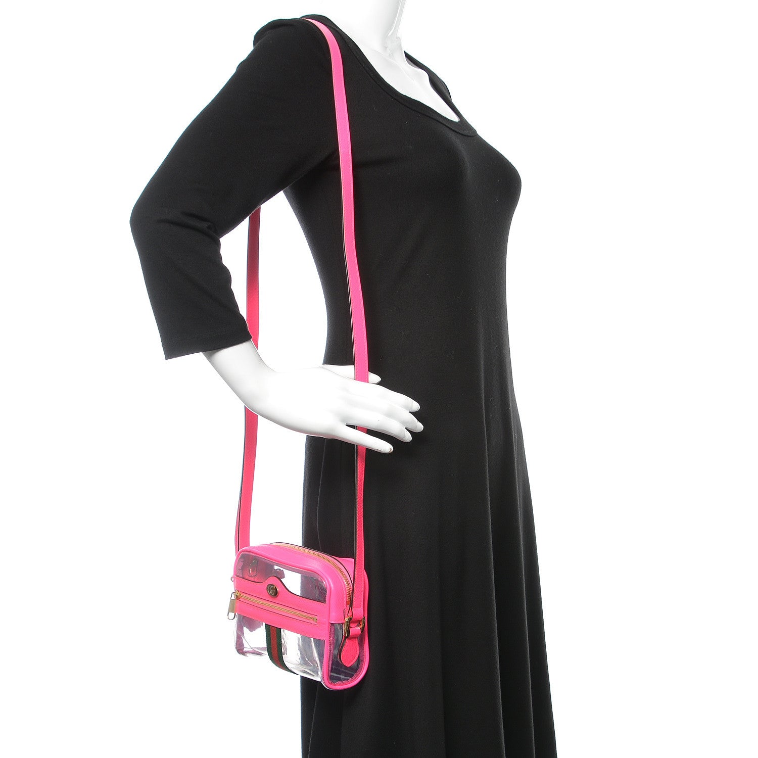 Gucci Vinyl Web Mini Ophidia Transparent Shoulder Bag Fluorescent Fuchsia 2 of 9