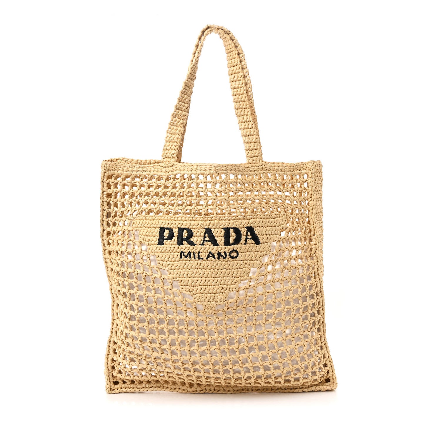 Yarn Raffia Effect Crochet Logo Embroidered Tote Bag Naturale