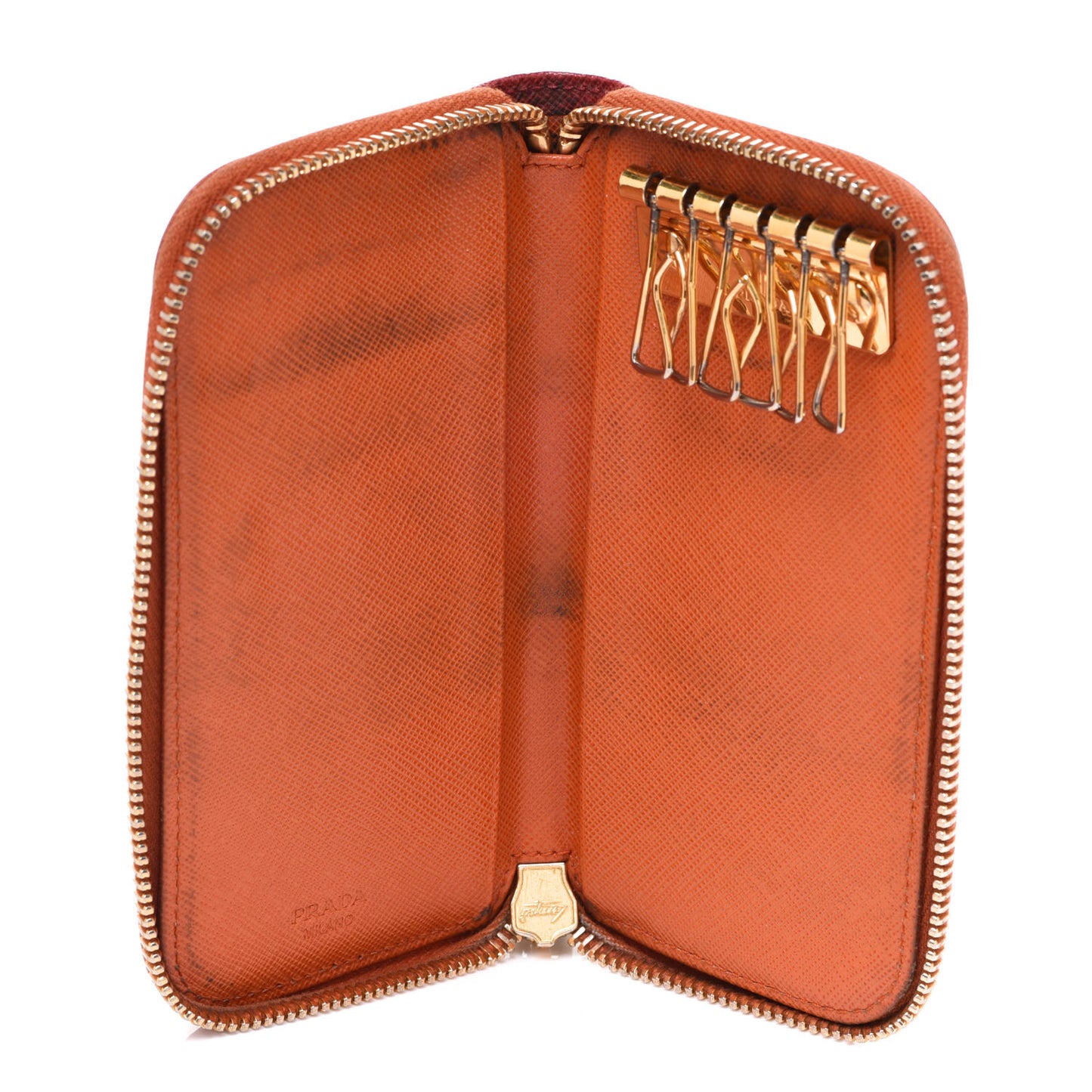 Saffiano Zip Around Key Holder Orange Red