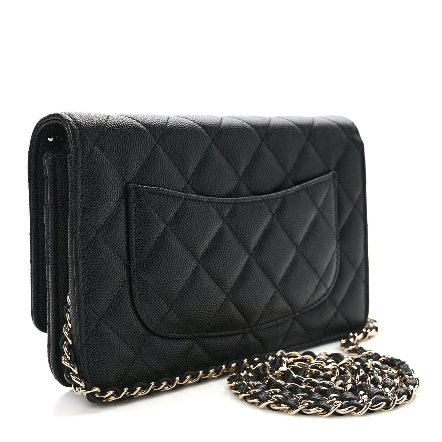 Shiny Caviar Enamel Quilted CC Wallet On Chain WOC Black