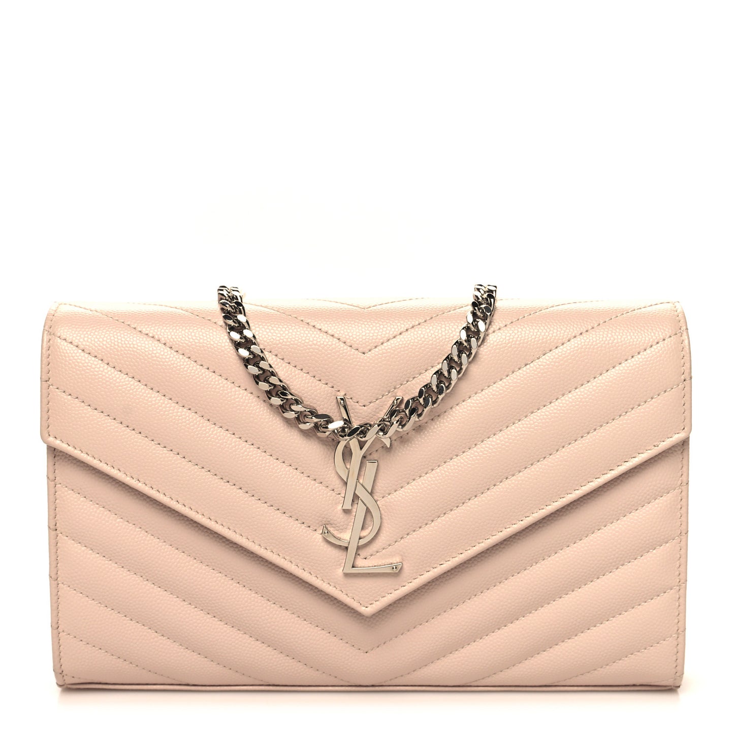 Grain De Poudre Matelasse Chevron Monogram Chain Wallet Pale Pink