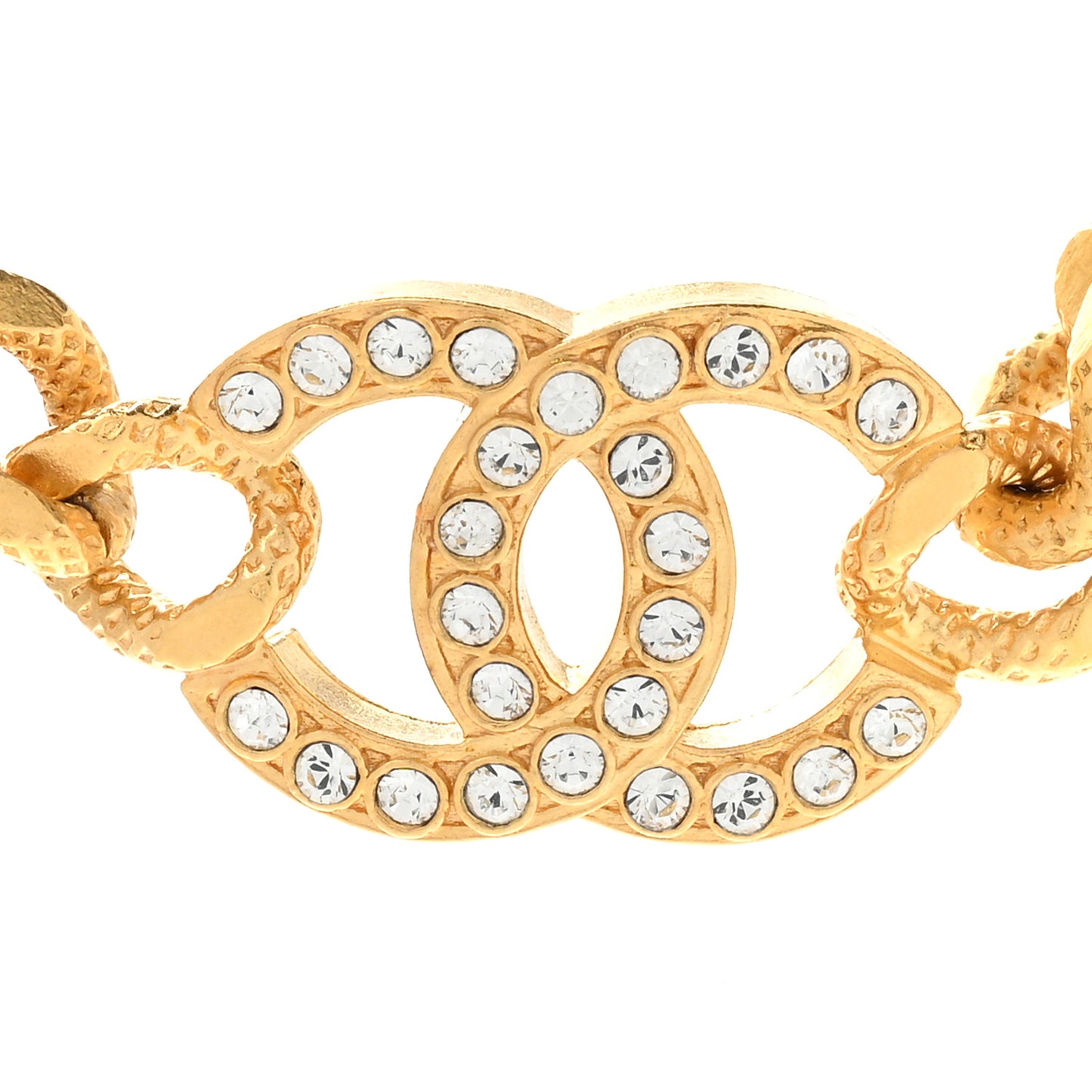 Crystal Chain Link CC Choker Necklace Gold