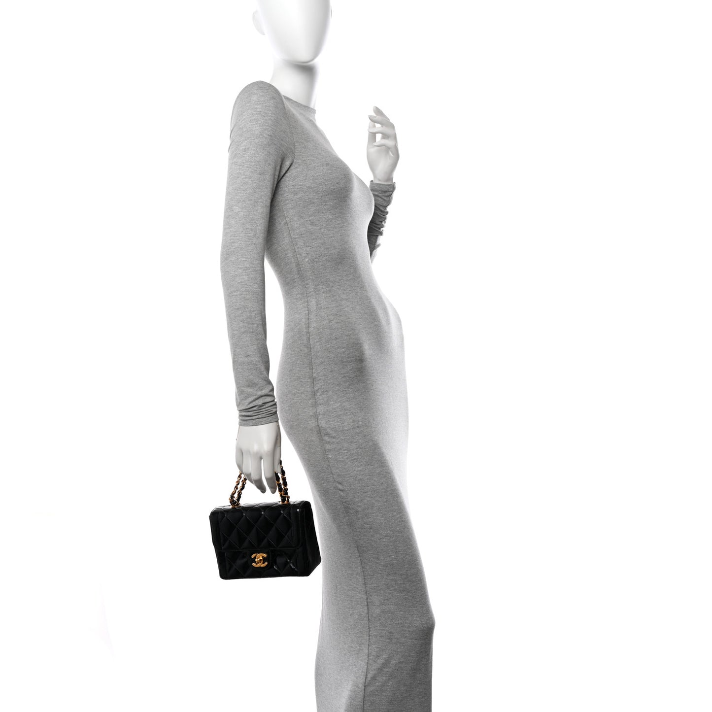 Patent Calfskin Quilted Mini Square Flap Black