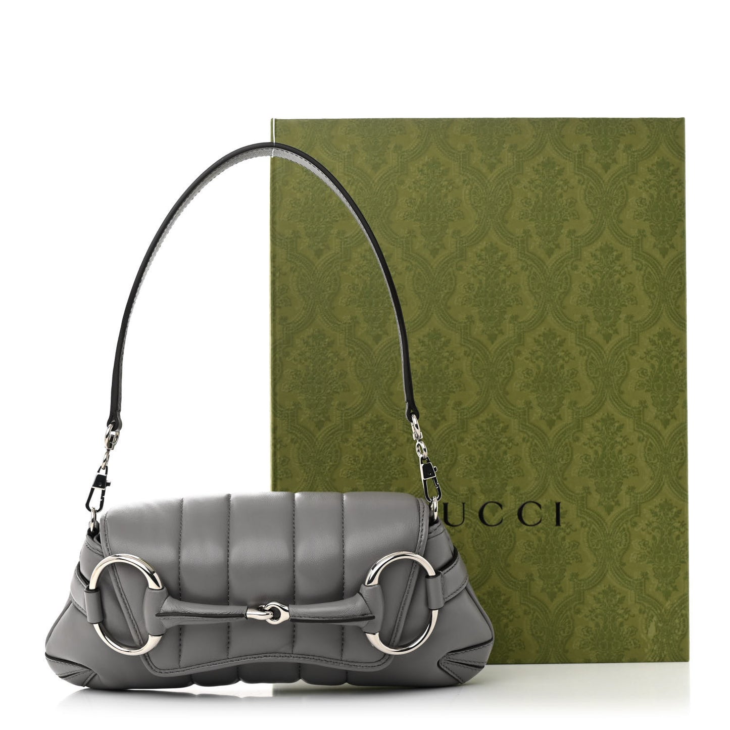 Nappa Vertical Matelasse Small Maxi Horsebit Chain Shoulder Bag Gray