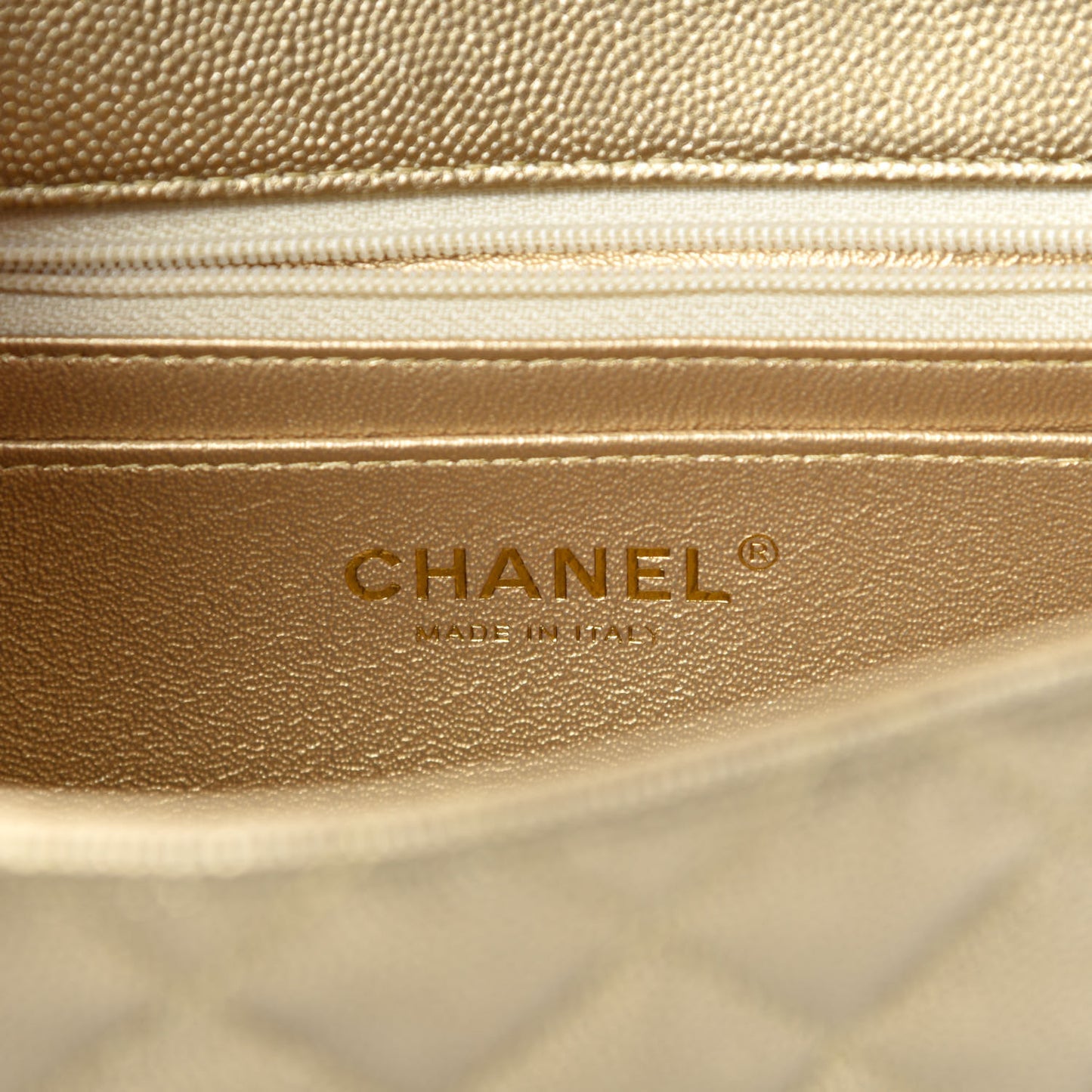 Metallic Caviar Quilted Mini Top Handle Rectangular Flap Gold