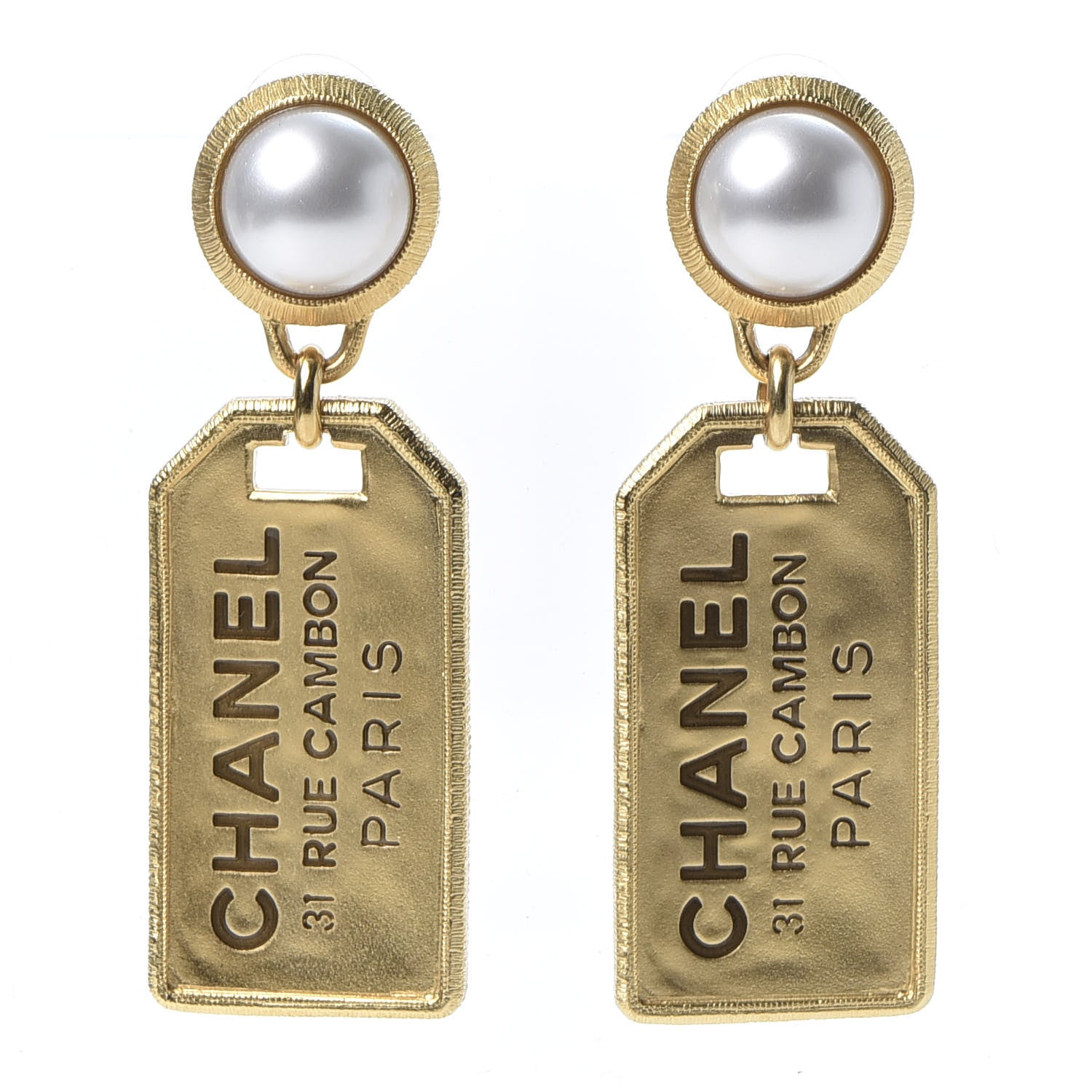 Chanel Pearl CC Tags Drop Earrings Gold 1 of 5