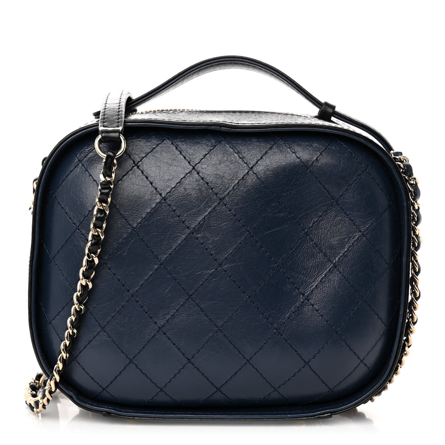 Chanel Calfskin Stitched Vanity Case Black Navy 1 of 10