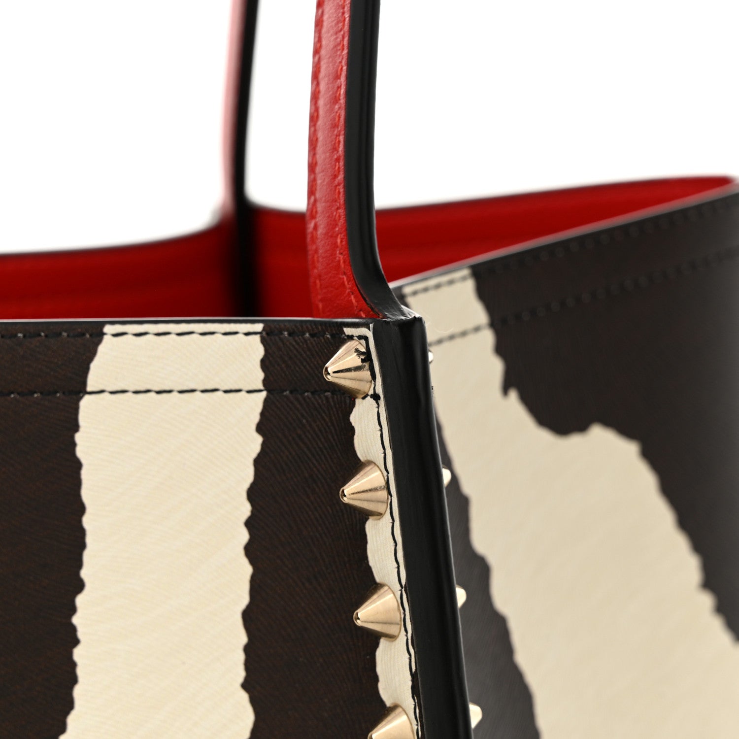 Christian Louboutin Calfskin Empire Zebra Print Spiked Large Cabarock Shopper Tote Brown White 10 of 11