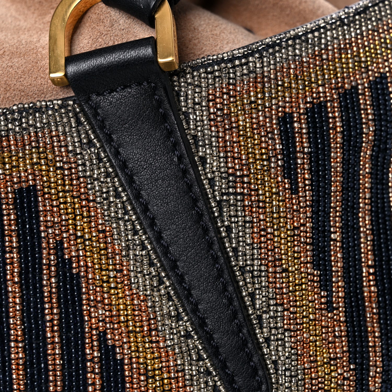 Fendi Calfskin Beaded Small Drawstring Satchel Black Multicolor 15 of 17