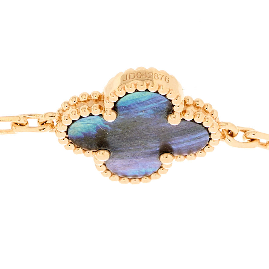 18K Rose Gold Gray Mother of Pearl 5 Motifs Vintage Alhambra Bracelet