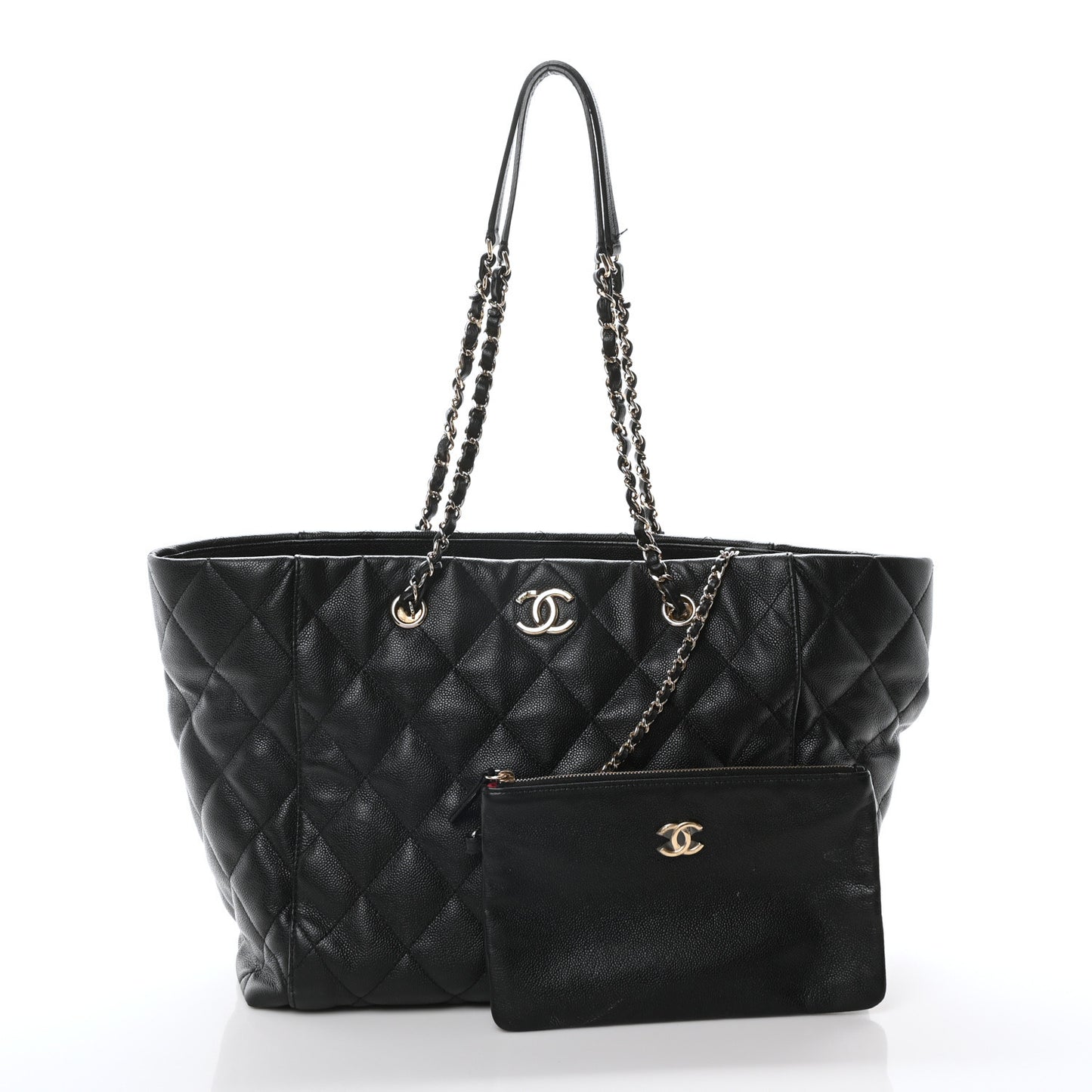 Caviar Quilted Large Shopping Tote Black