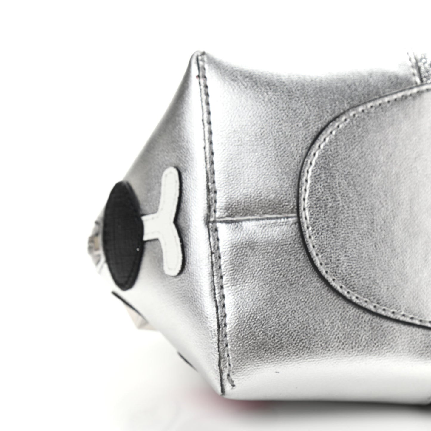 Metallic Calfskin Glitter Childrens Rabbit Top Handle Bag Silver