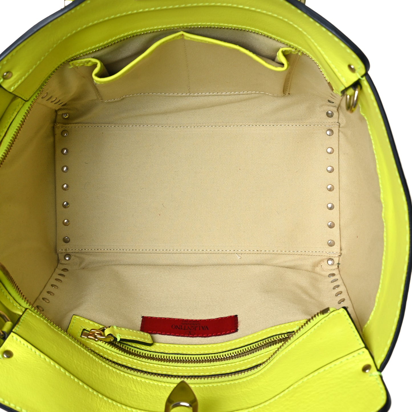 Vitello Small Rockstud Double Handle Tote Yellow Fluo
