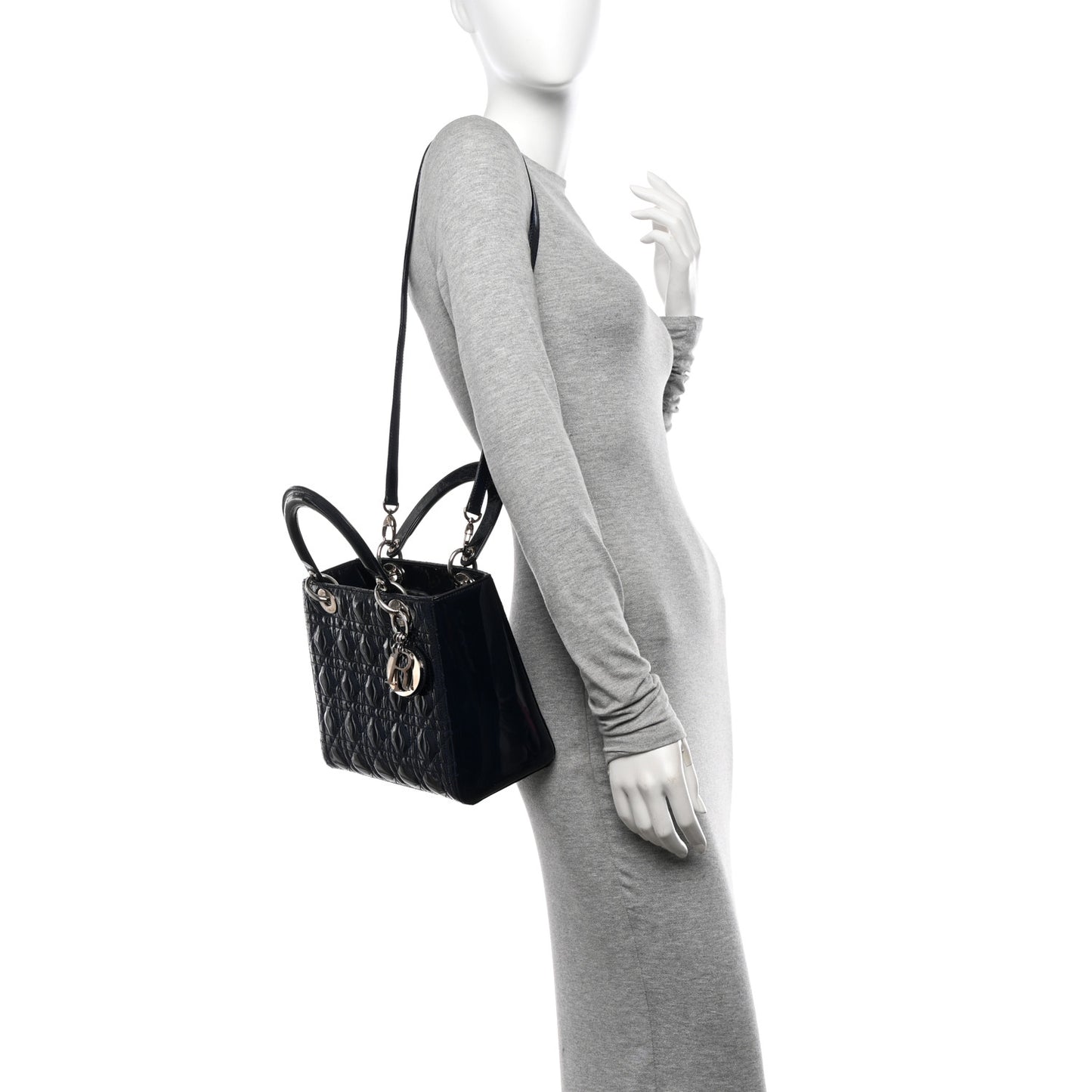 Patent Cannage Medium Lady Dior Navy Blue
