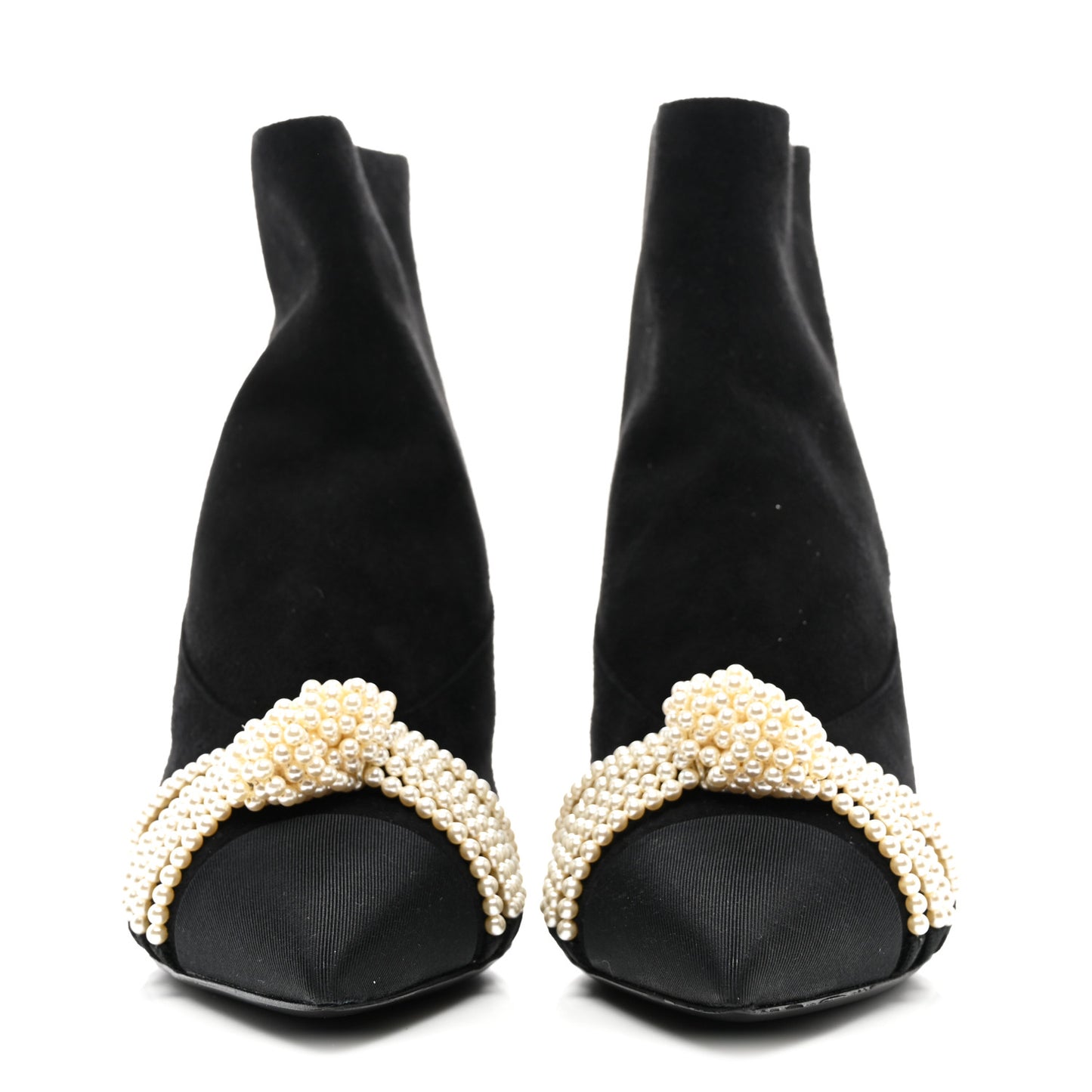 Suede Calfskin Pearl Cap Toe Short Boots 36 Black