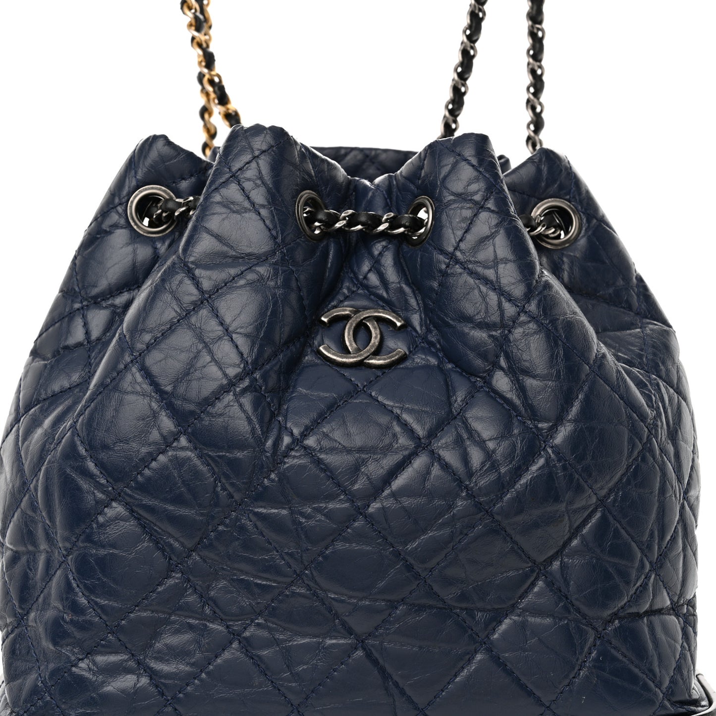 Aged Calfskin Quilted Gabrielle Backpack Navy Black