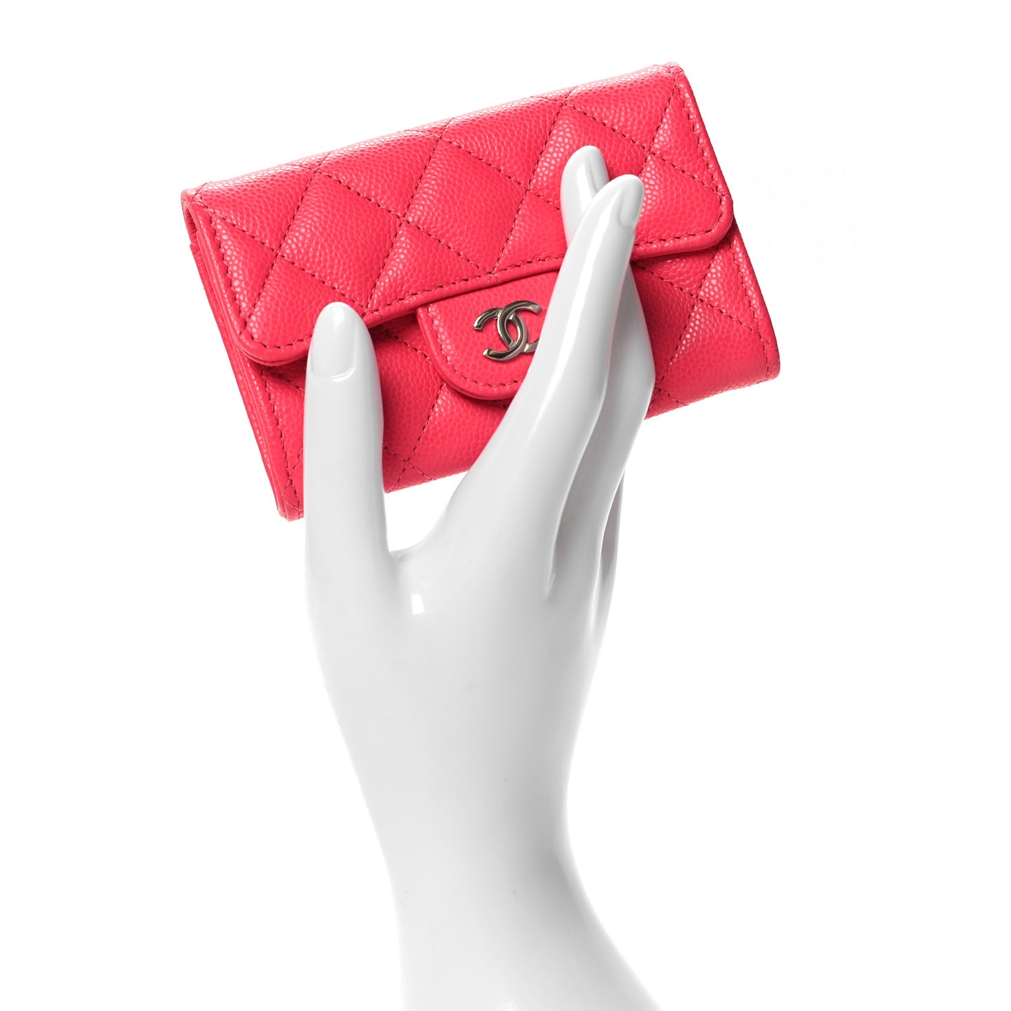 Caviar Quilted Flap Card Holder Wallet Fuchsia