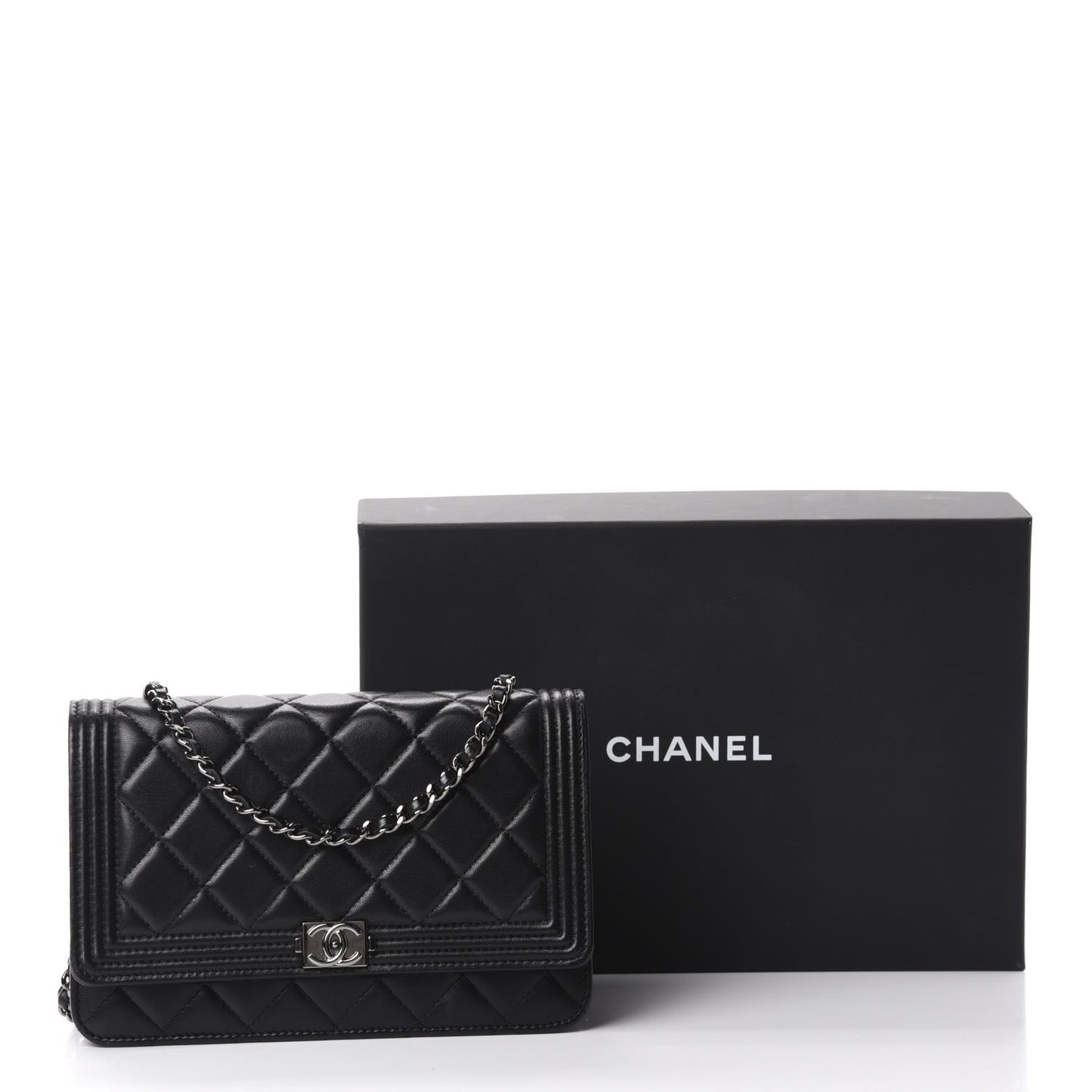 Lambskin Quilted Boy Wallet On Chain WOC Black