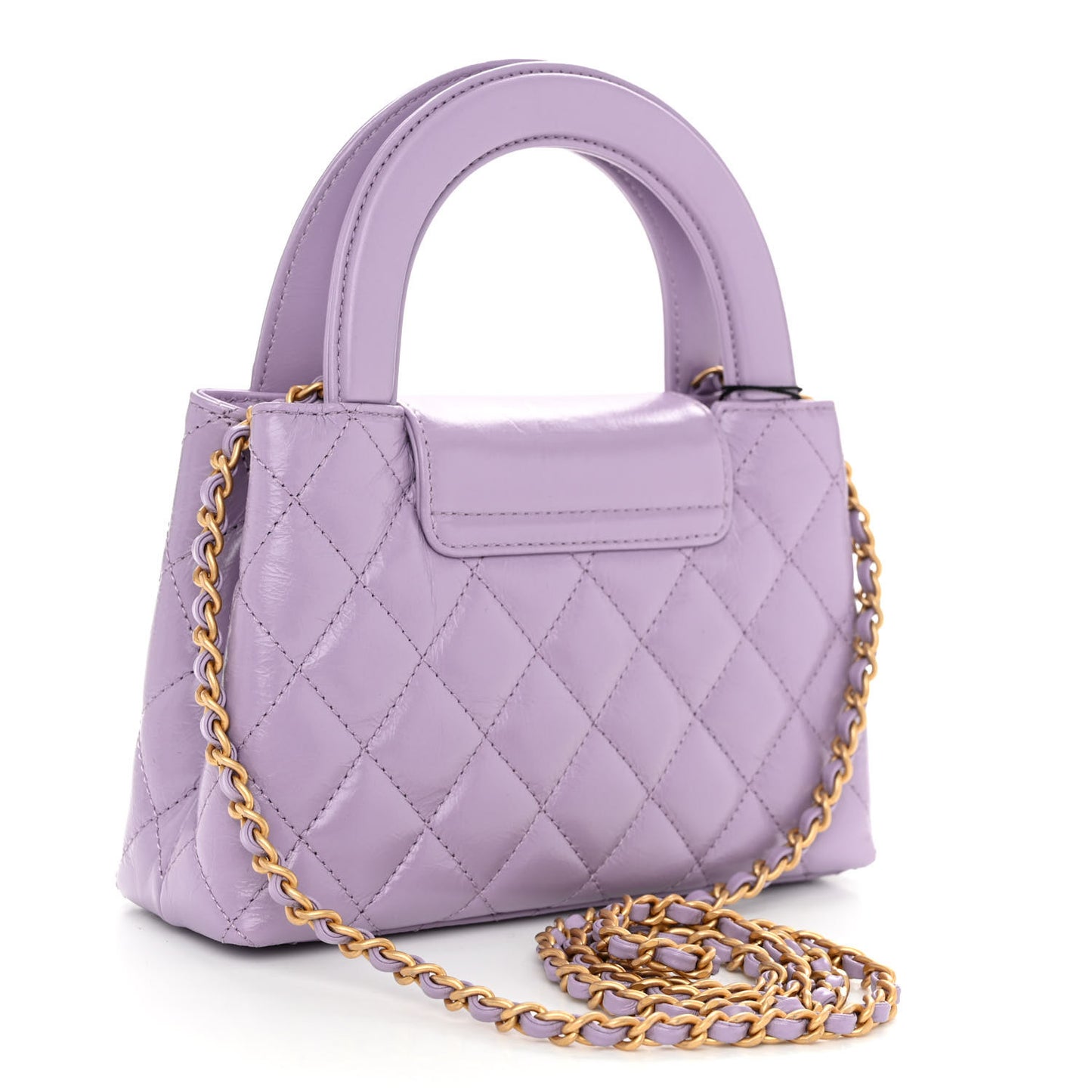 Shiny Aged Calfskin Quilted Nano Kelly Shopper Lilac