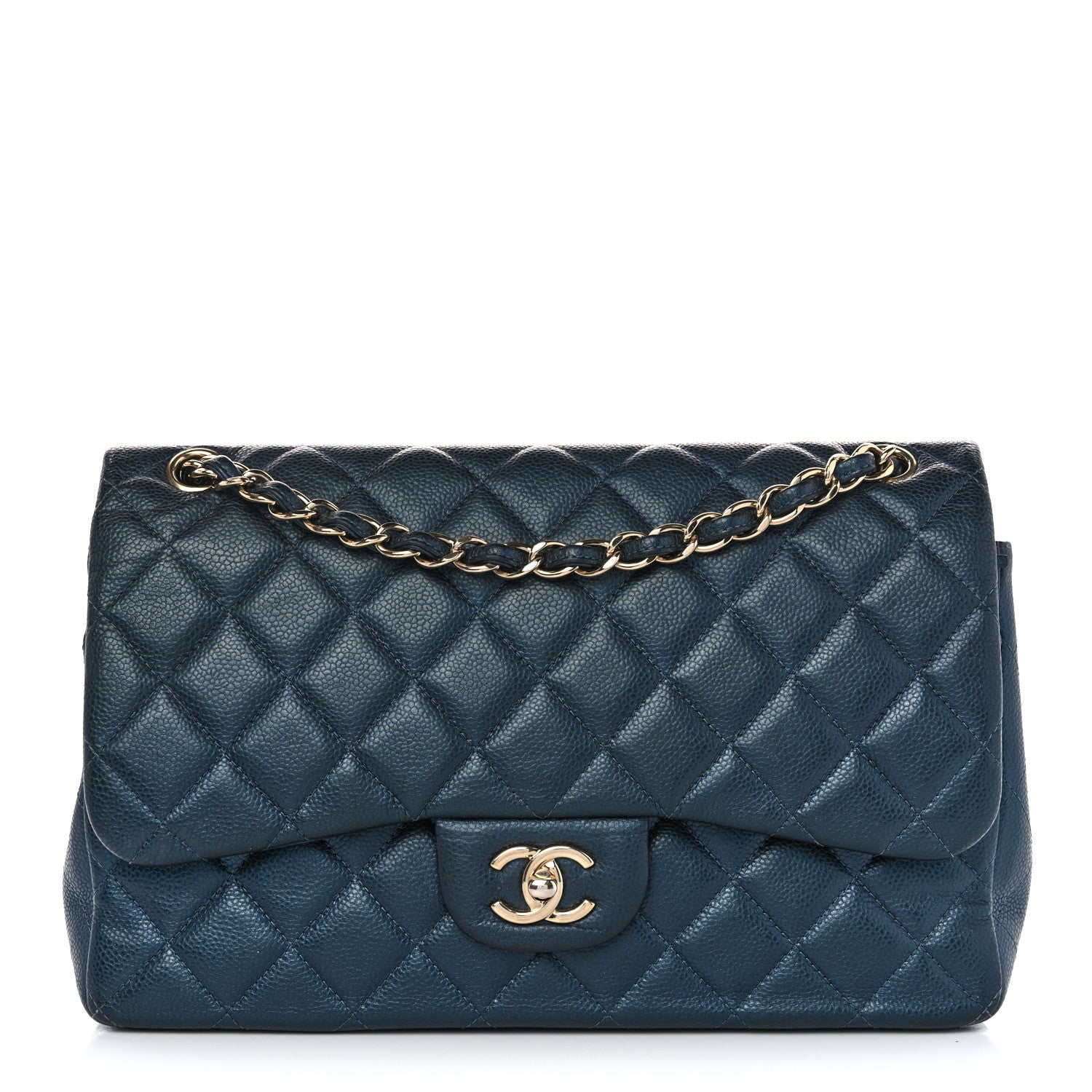 Chanel Metallic Caviar Quilted Jumbo Double Flap Dark Blue 1555732