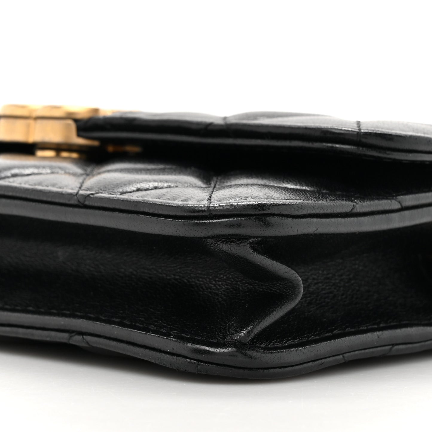 Lambskin Quilted CC Logo Flap Phone Holder With Chain Black