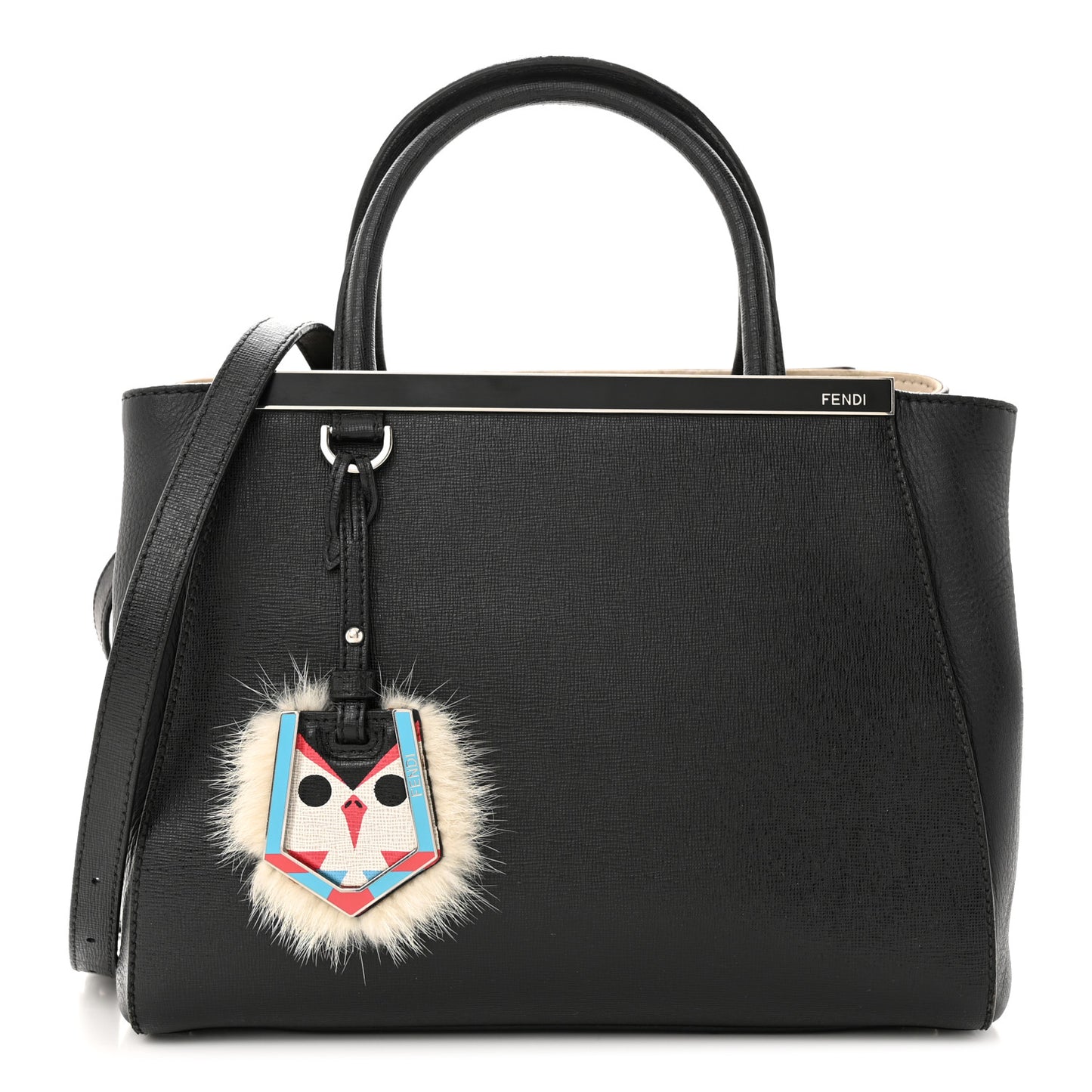 Vitello Elite Flamingo Mink Monster Charm Petite 2Jours Tote Black Multicolor