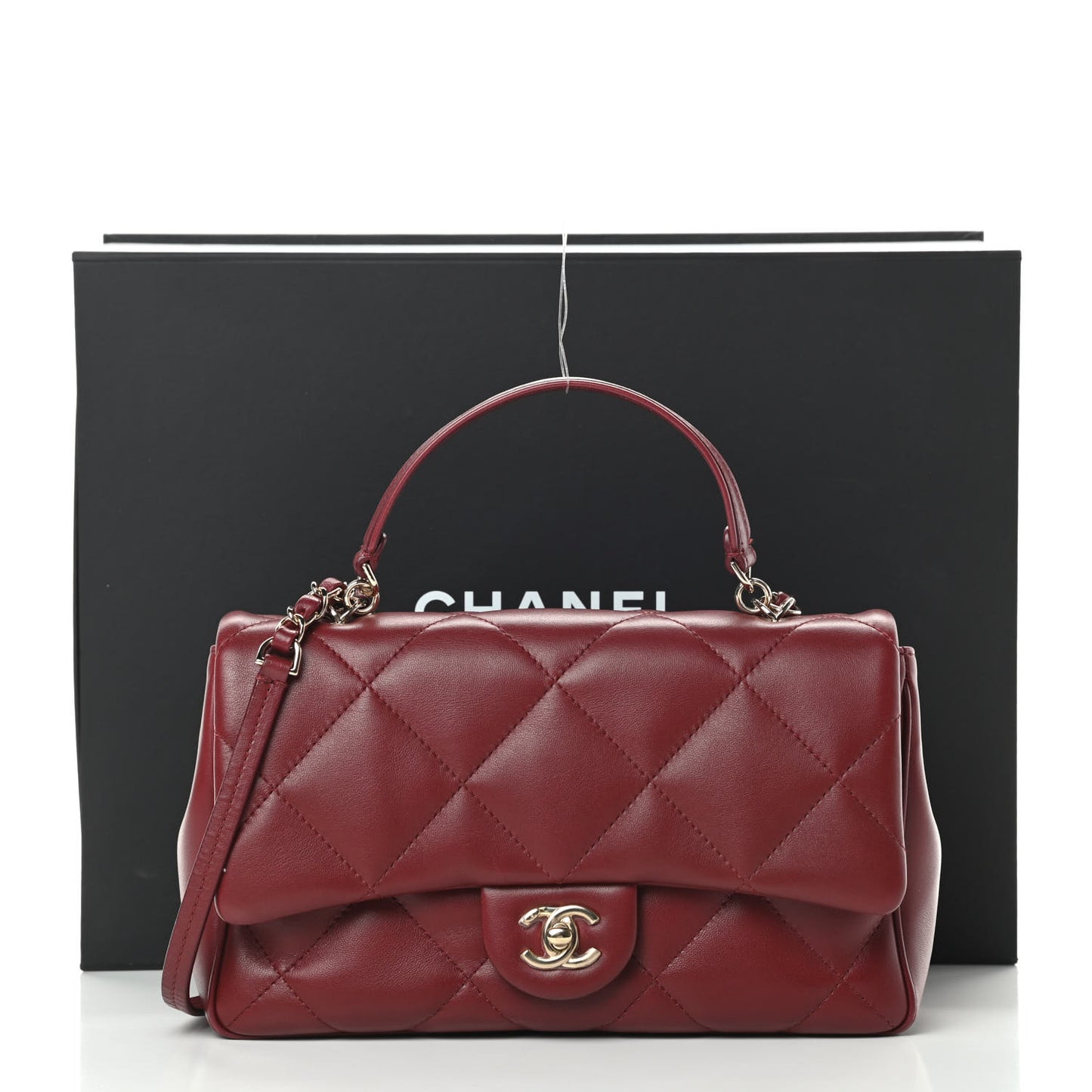 Lambskin Quilted Easy Carry Flap Burgundy