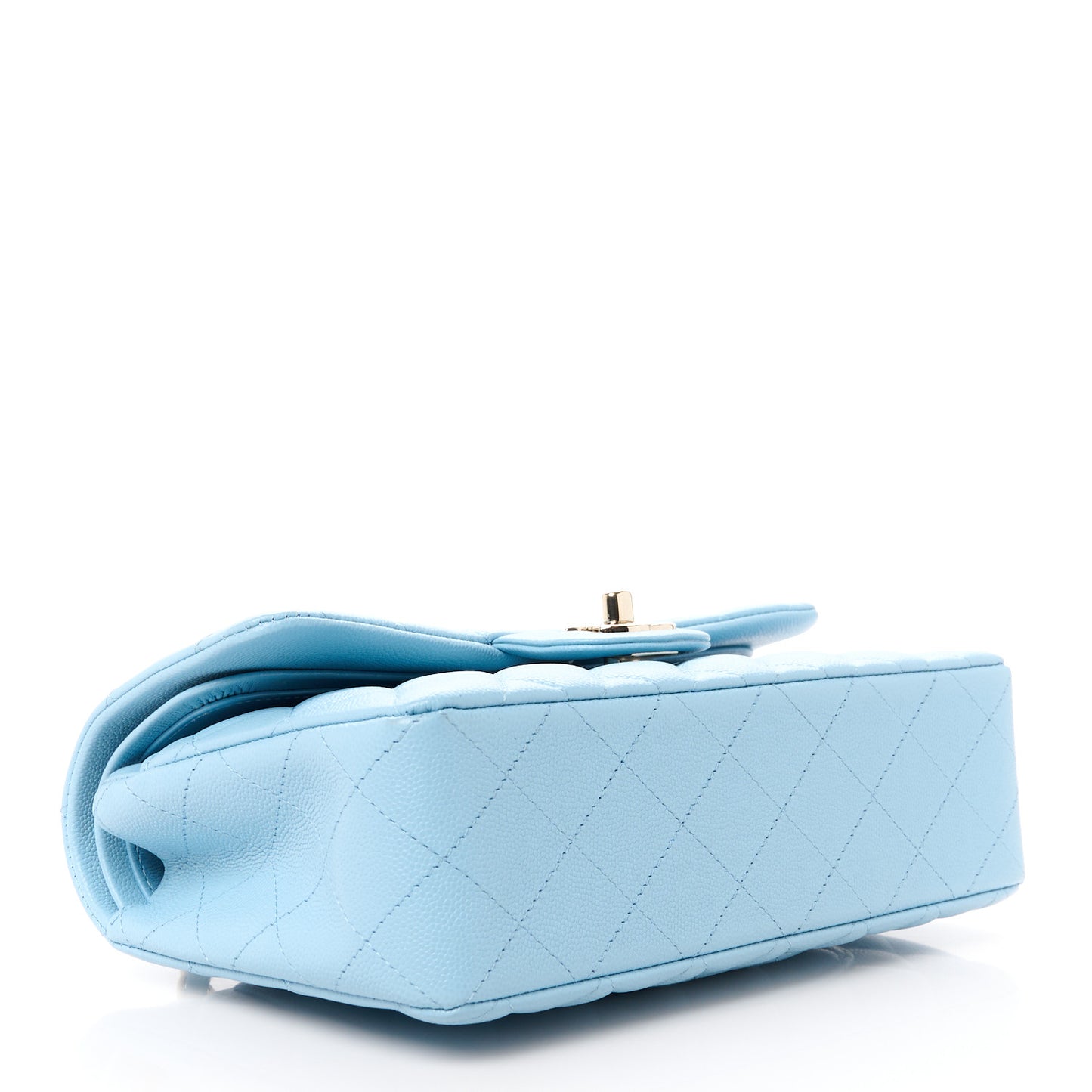 Caviar Quilted Small Double Flap Light Blue