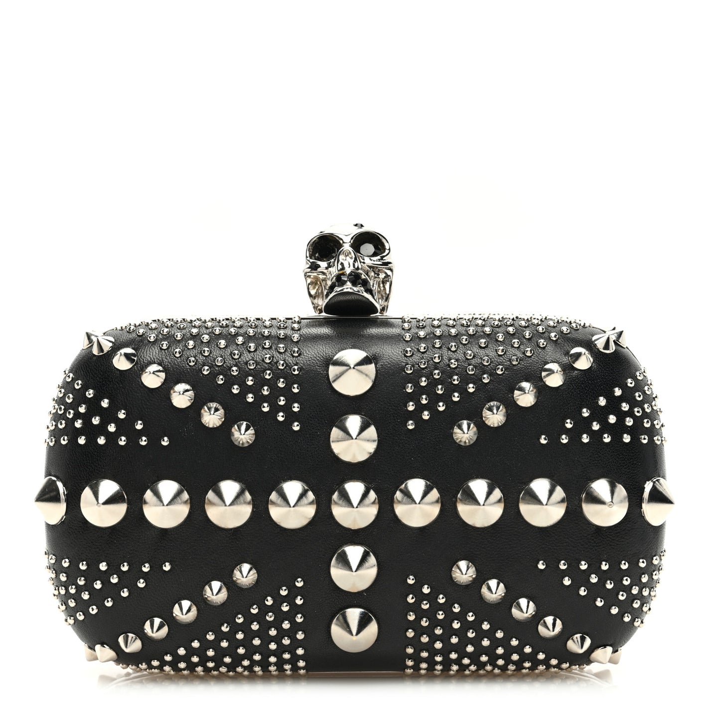 Calfskin Studded Britannia Skull Box Clutch Black