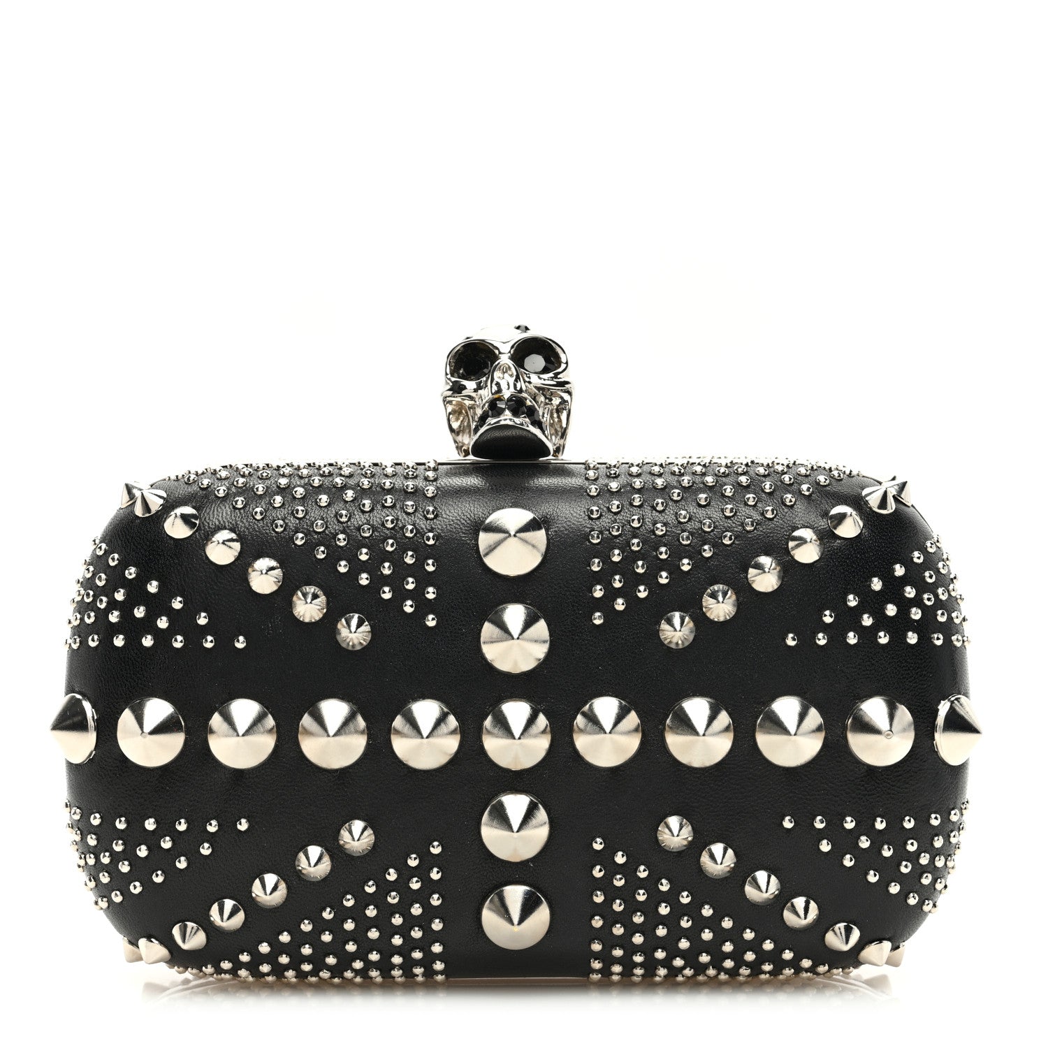 Alexander McQueen Calfskin Studded Britannia Skull Box Clutch Black 1 of 10