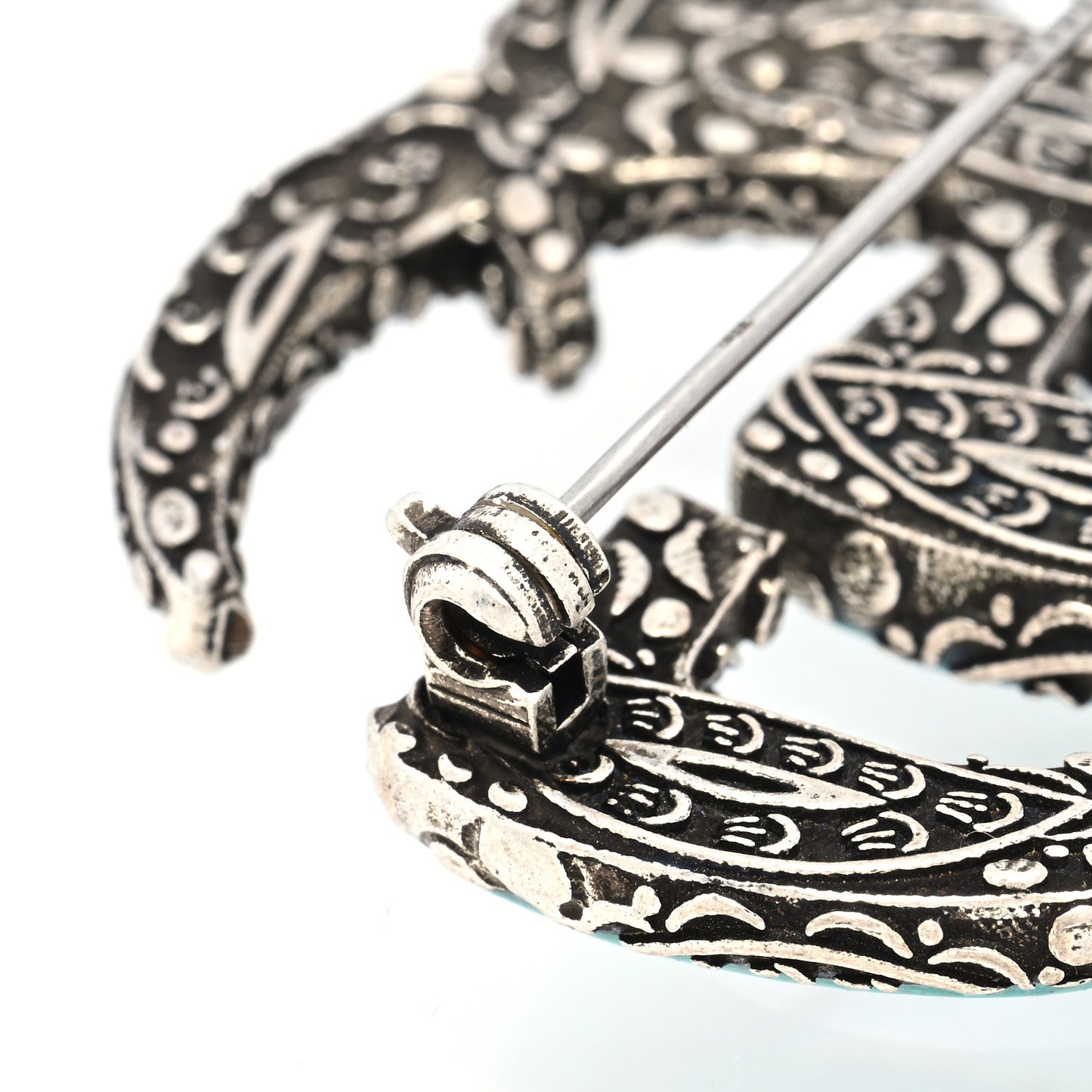 Sterling Silver Enamel GG Brooch Turquoise