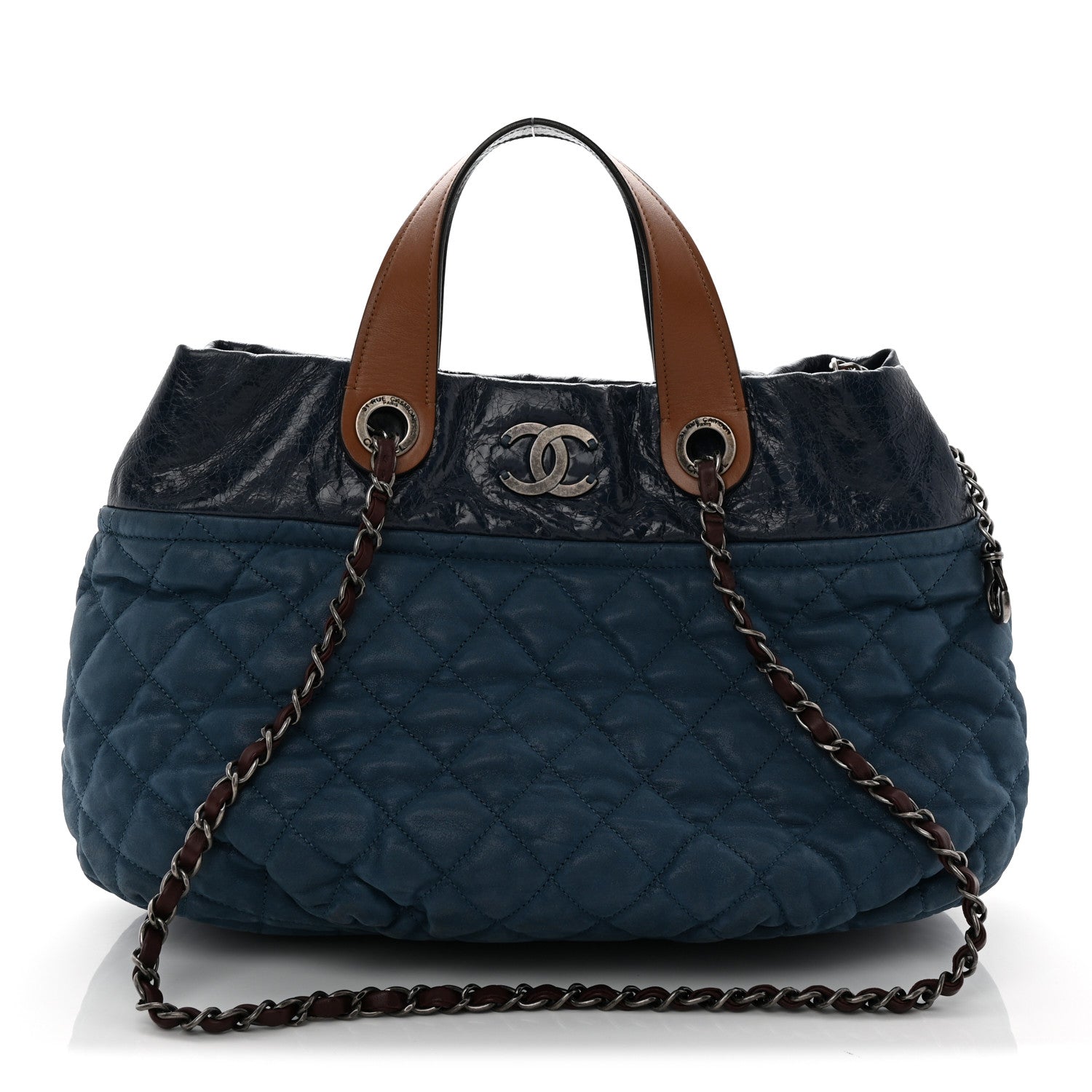 Chanel Iridescent Calfskin Quilted Large In The Mix Tote Navy