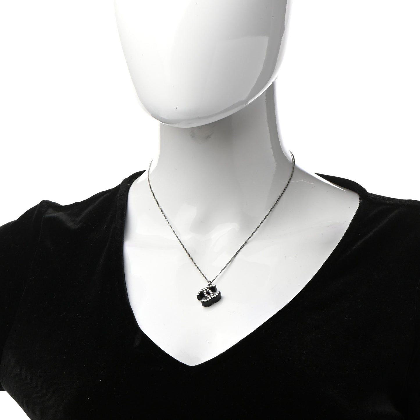 Resin Metal Studded CC Necklace Black