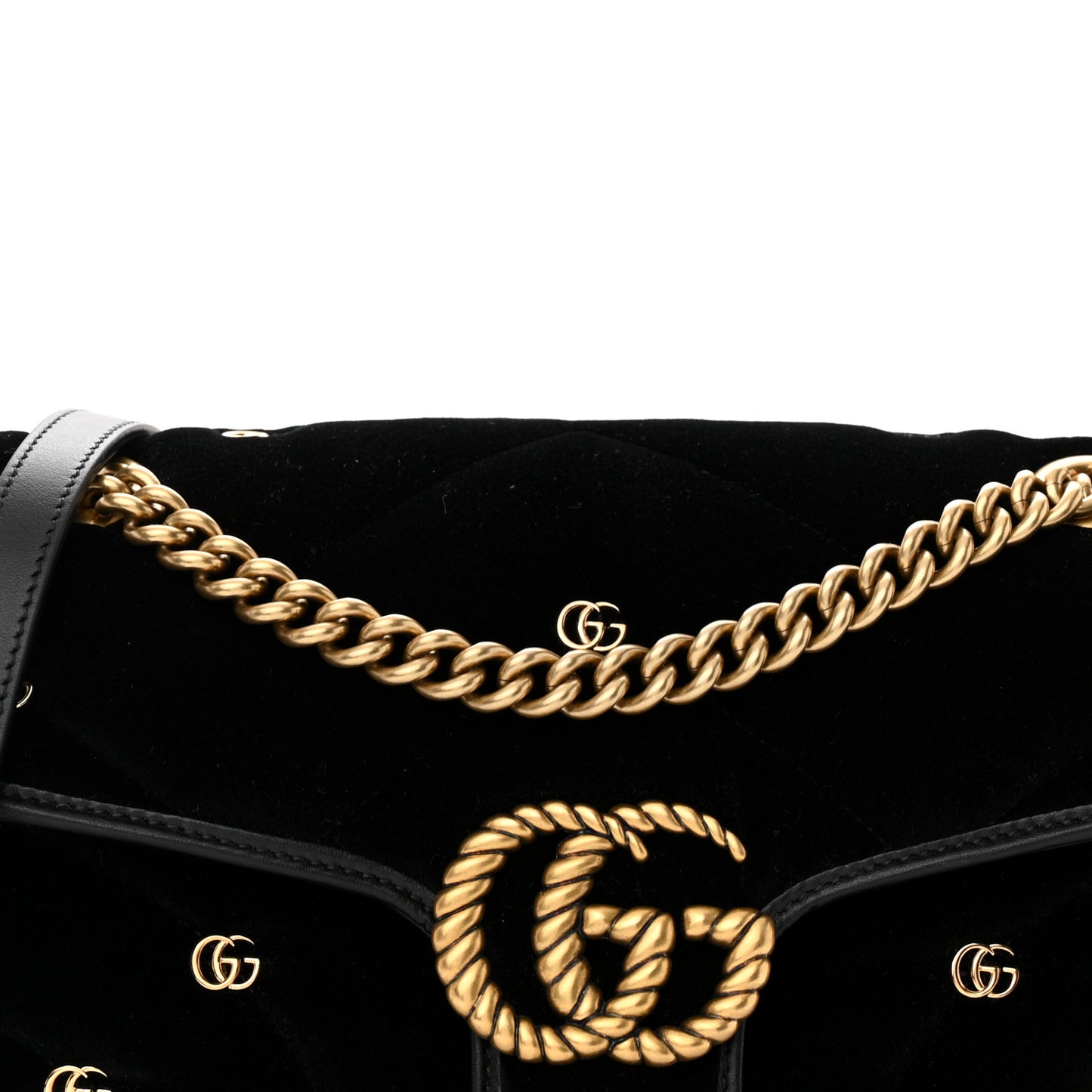 Velvet Matelasse Double G Studs Small Torchon GG Marmont Shoulder Bag Black