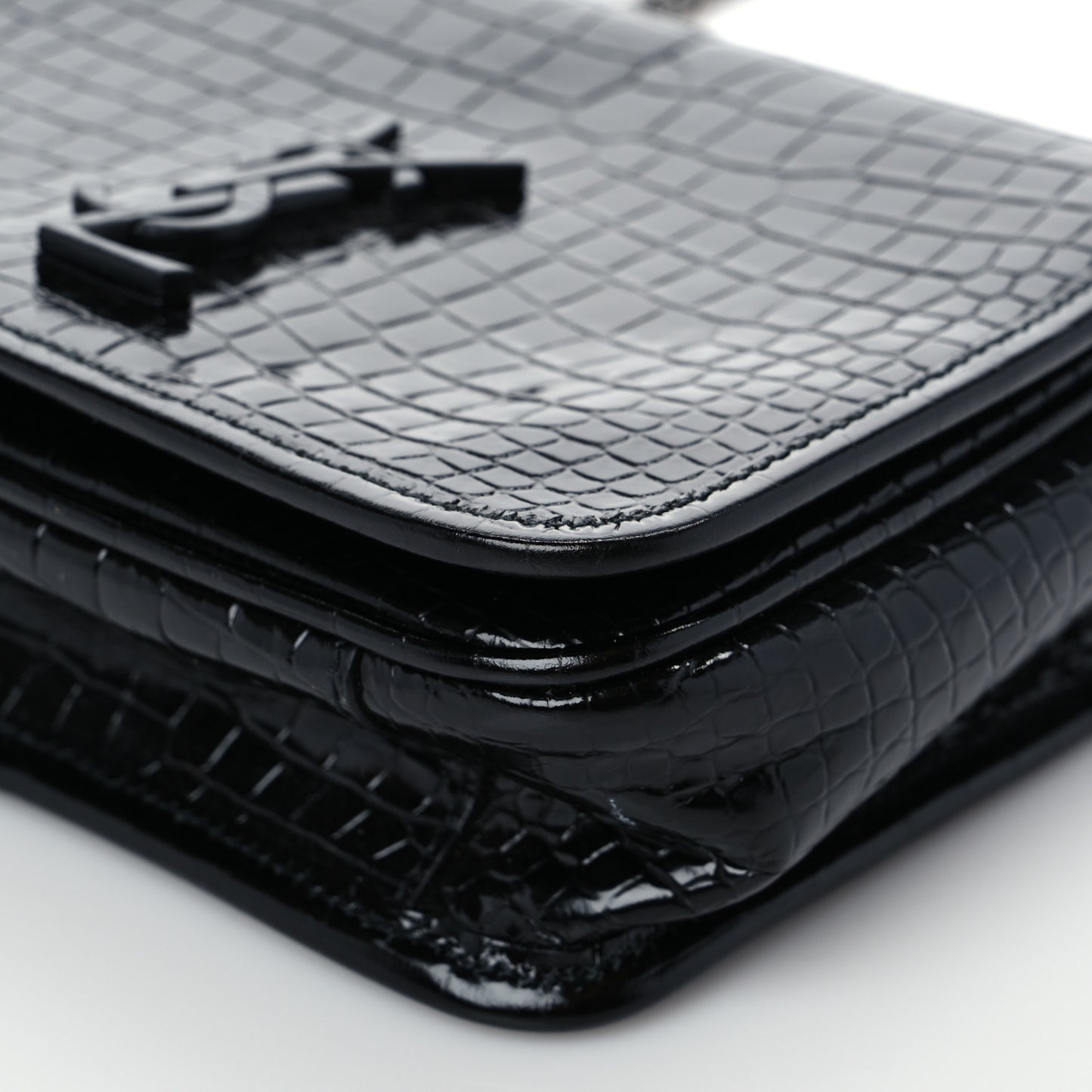 Crocodile Embossed Lambskin Matelasse Monogram Niki Chain Wallet Black