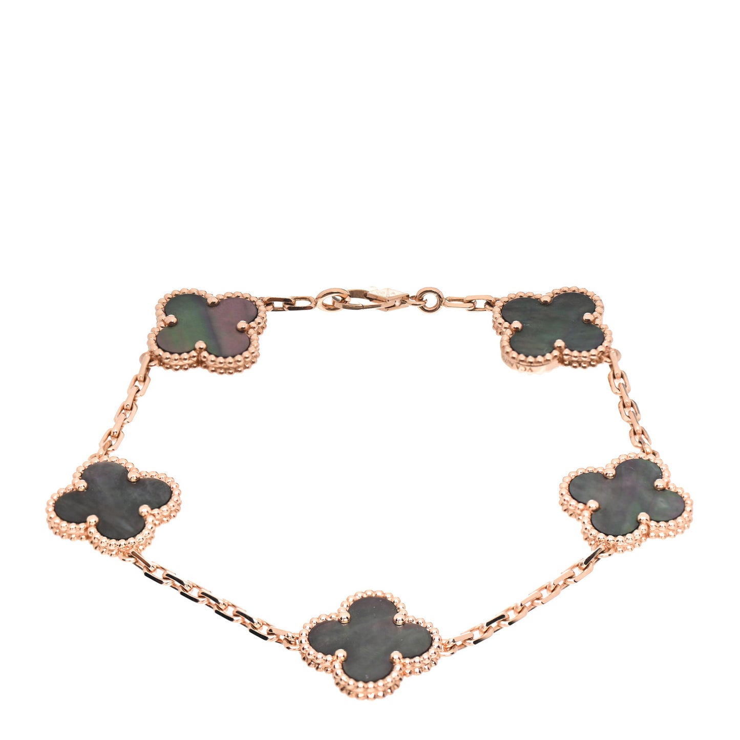 18K Rose Gold Gray Mother of Pearl 5 Motifs Vintage Alhambra Bracelet