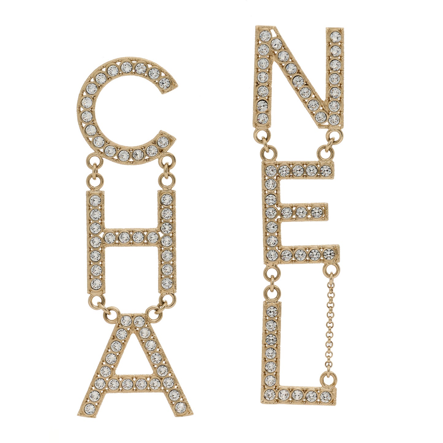 Crystal Cha-Nel Logo Drop Earrings Gold
