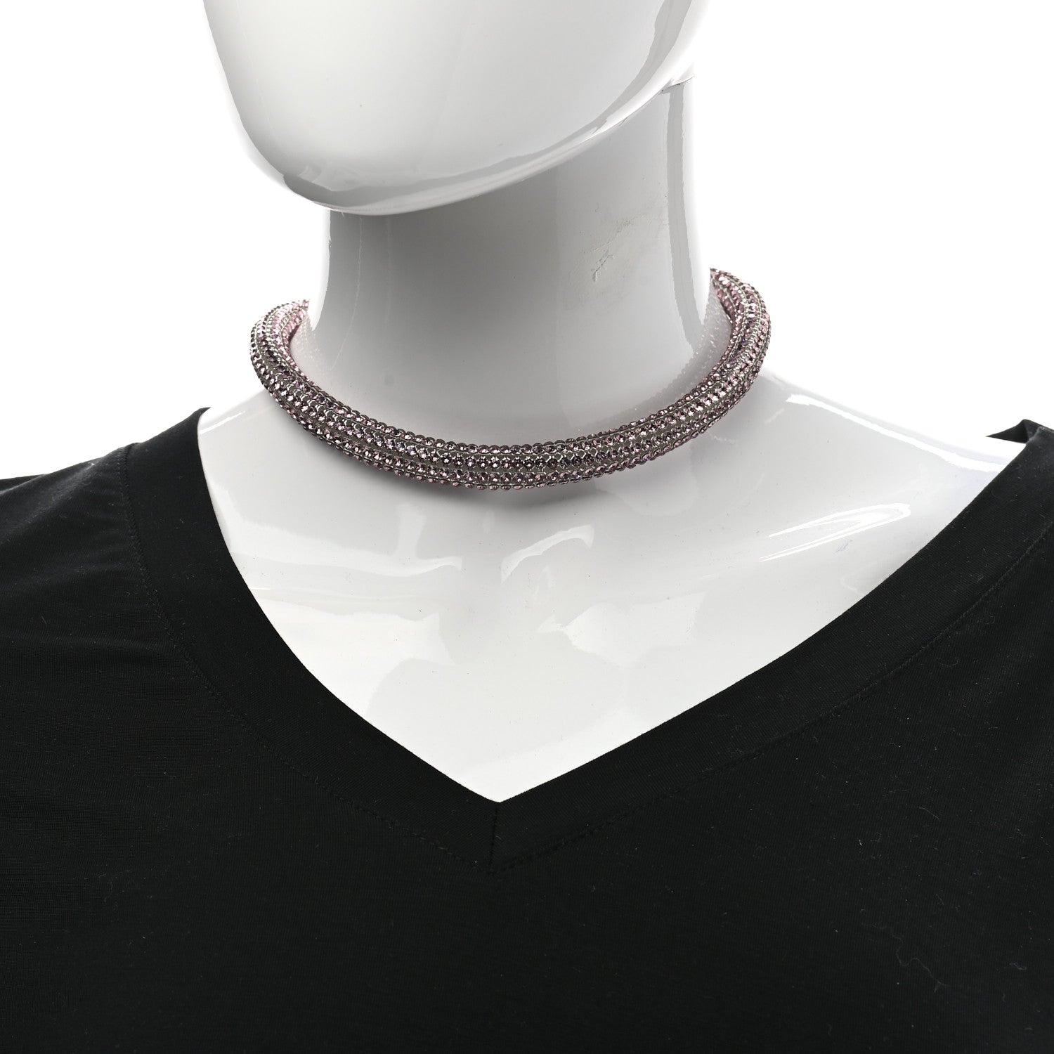 Chanel Crystal CC Logo Choker Necklace Pink 2 of 5