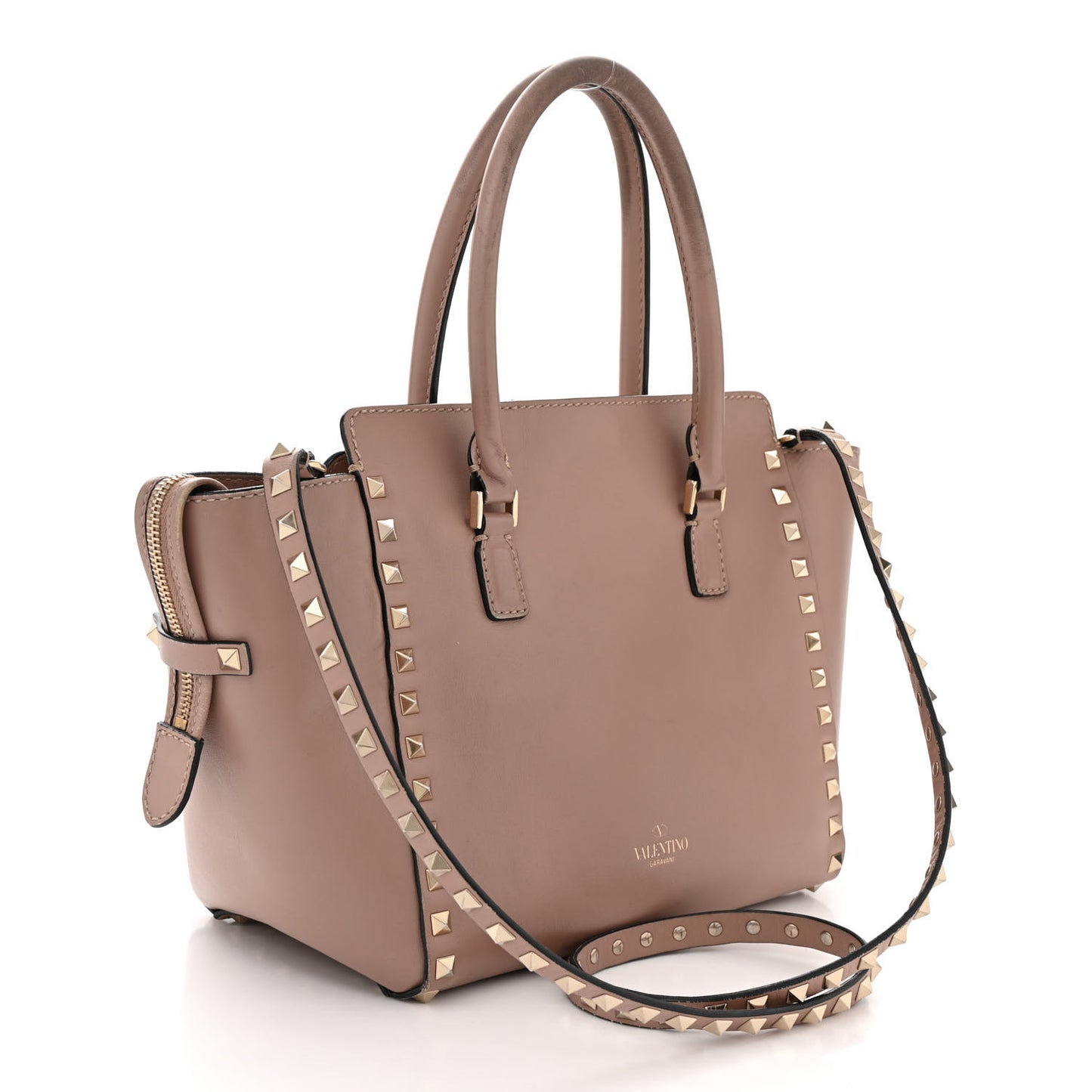 Vitello Small Rockstud Double Handle Tote Poudre