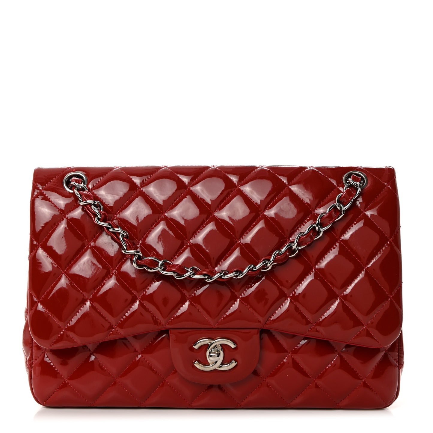 Patent Quilted Jumbo Double Flap Dark Red