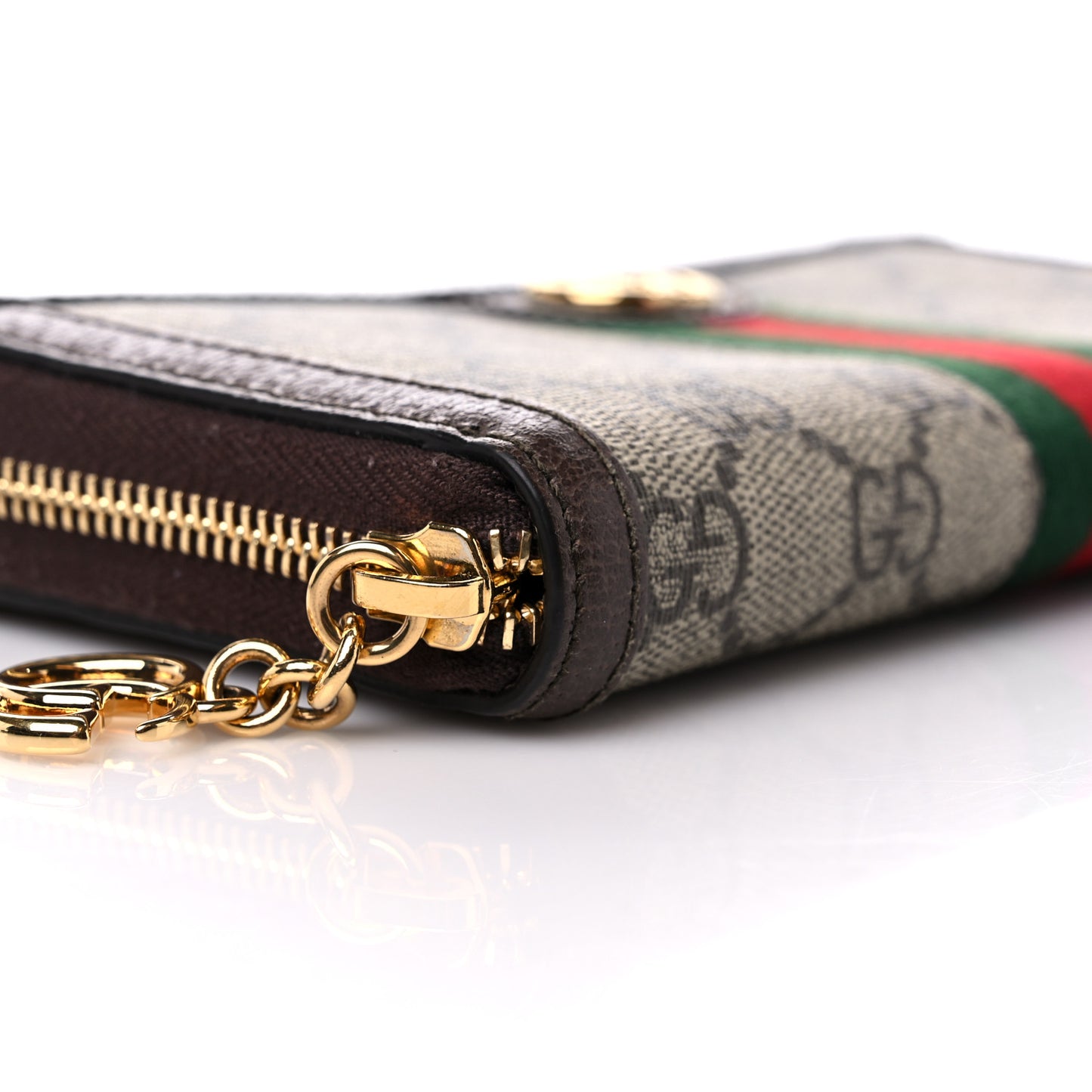 GG Supreme Monogram Web Ophidia Zip Around Wallet Brown