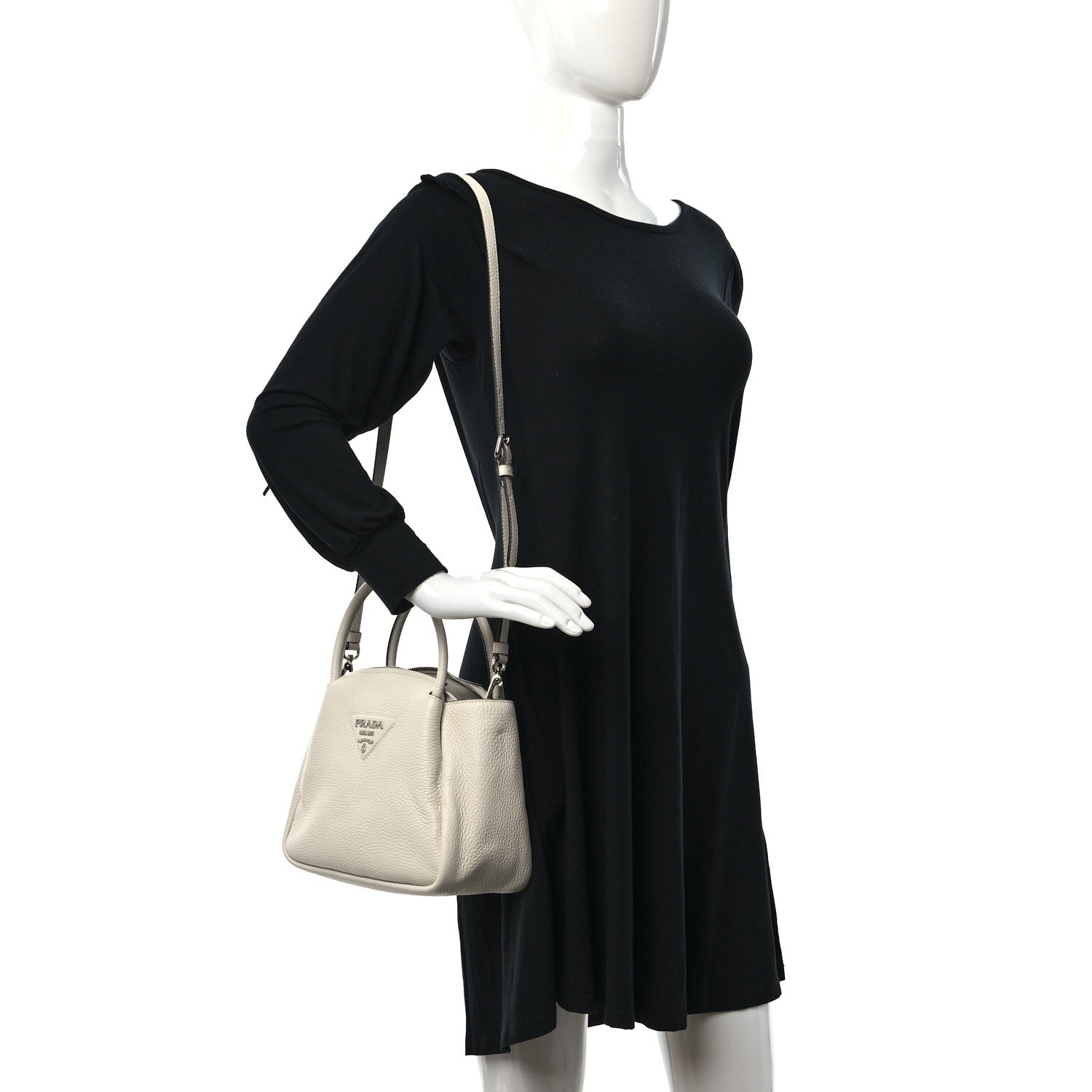 Prada Vitello Daino Soft Small Zippered Top Handle Bag White 2 of 8