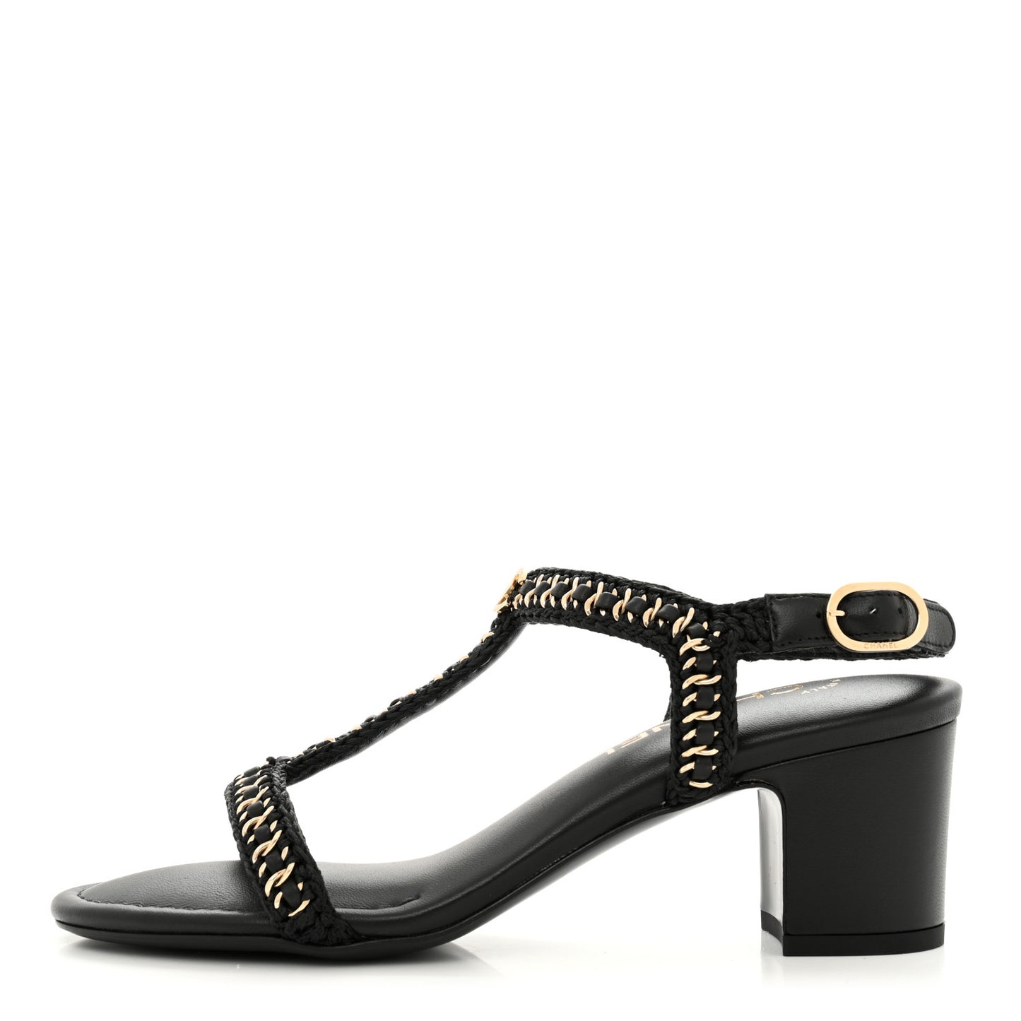 Lambskin CC Chain Braided Sandals 37 Black
