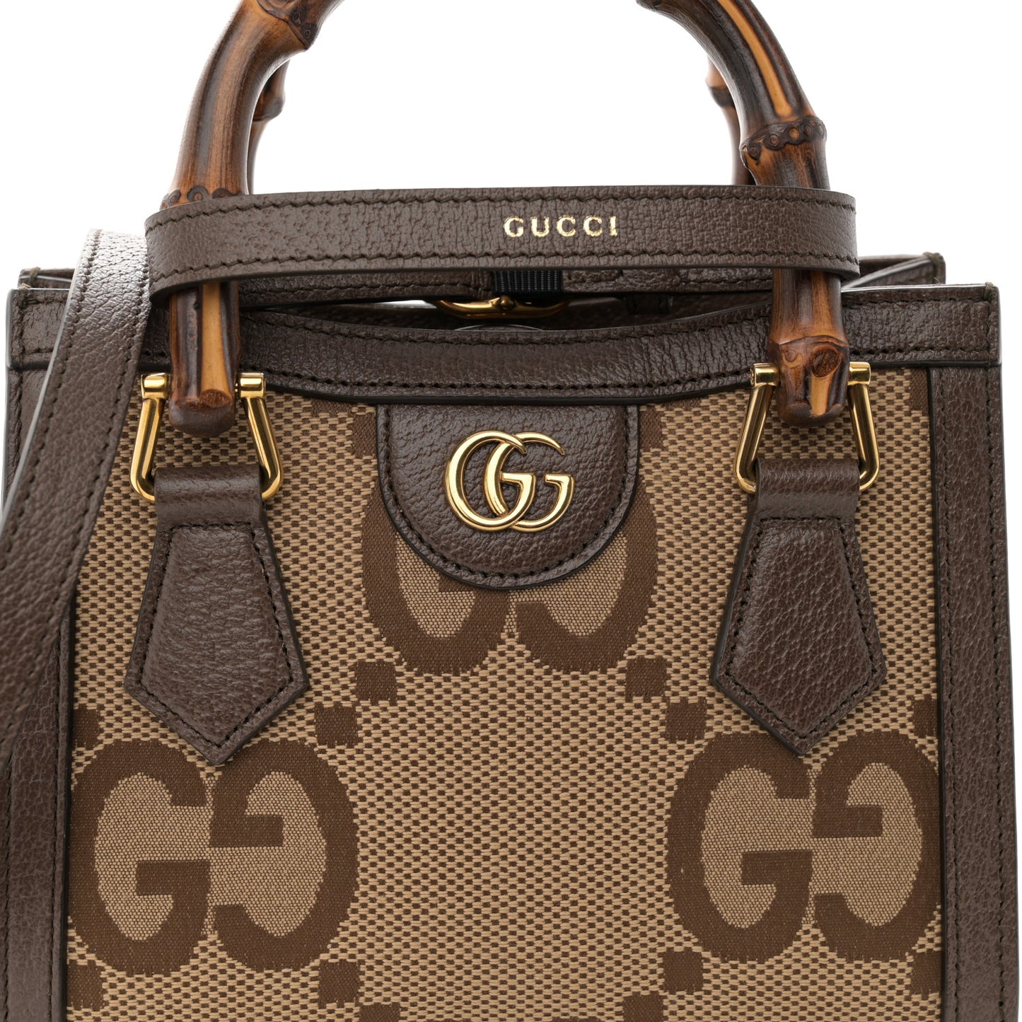 Monogram Jumbo GG Textured Dollar Calfskin Mini Diana Tote Bag Camel Ebony New Acero