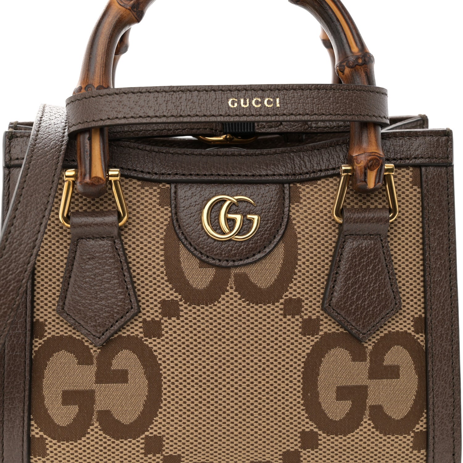 Gucci Monogram Jumbo GG Textured Dollar Calfskin Mini Diana Tote Bag Camel Ebony New Acero 8 of 12