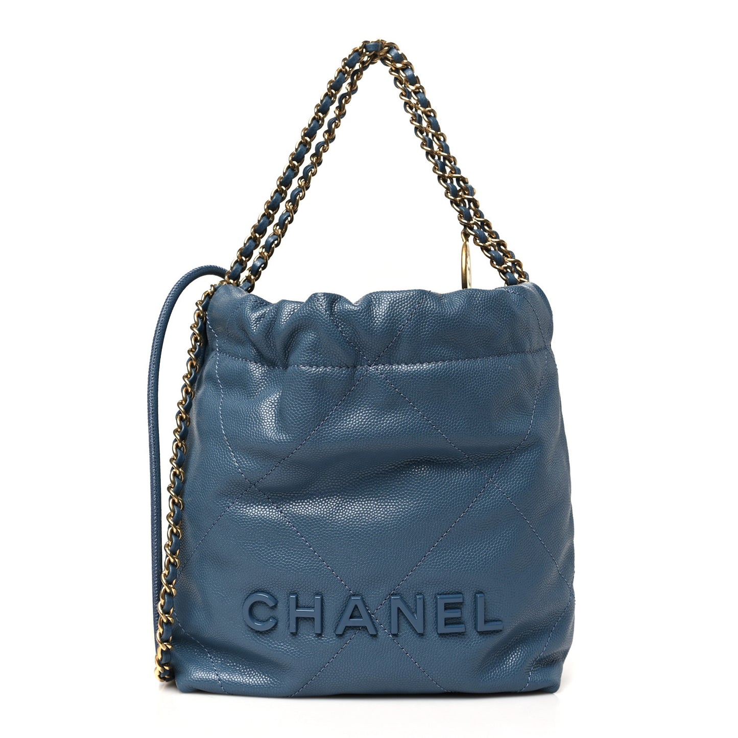 Shiny Caviar Quilted Monochrome Mini Chanel 22 Blue
