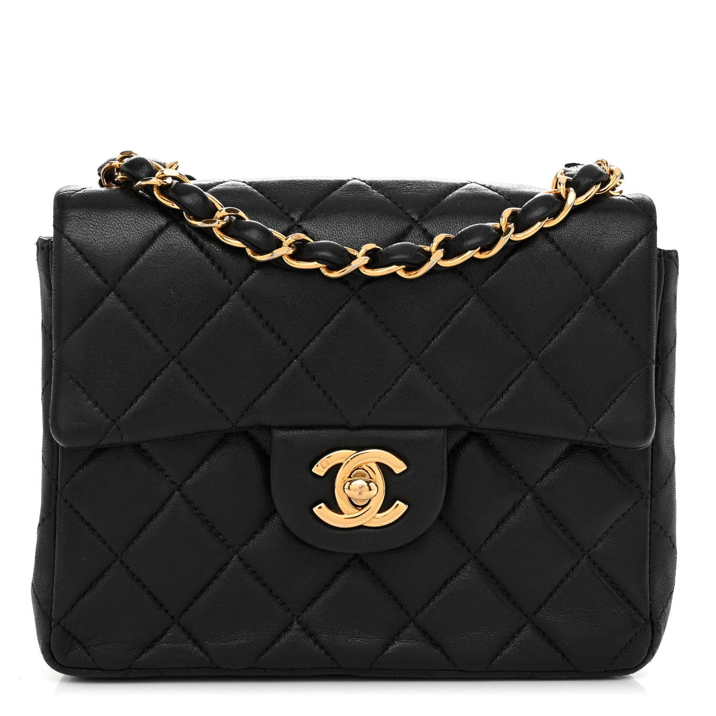 Lambskin Quilted Mini Square Flap Bag Black